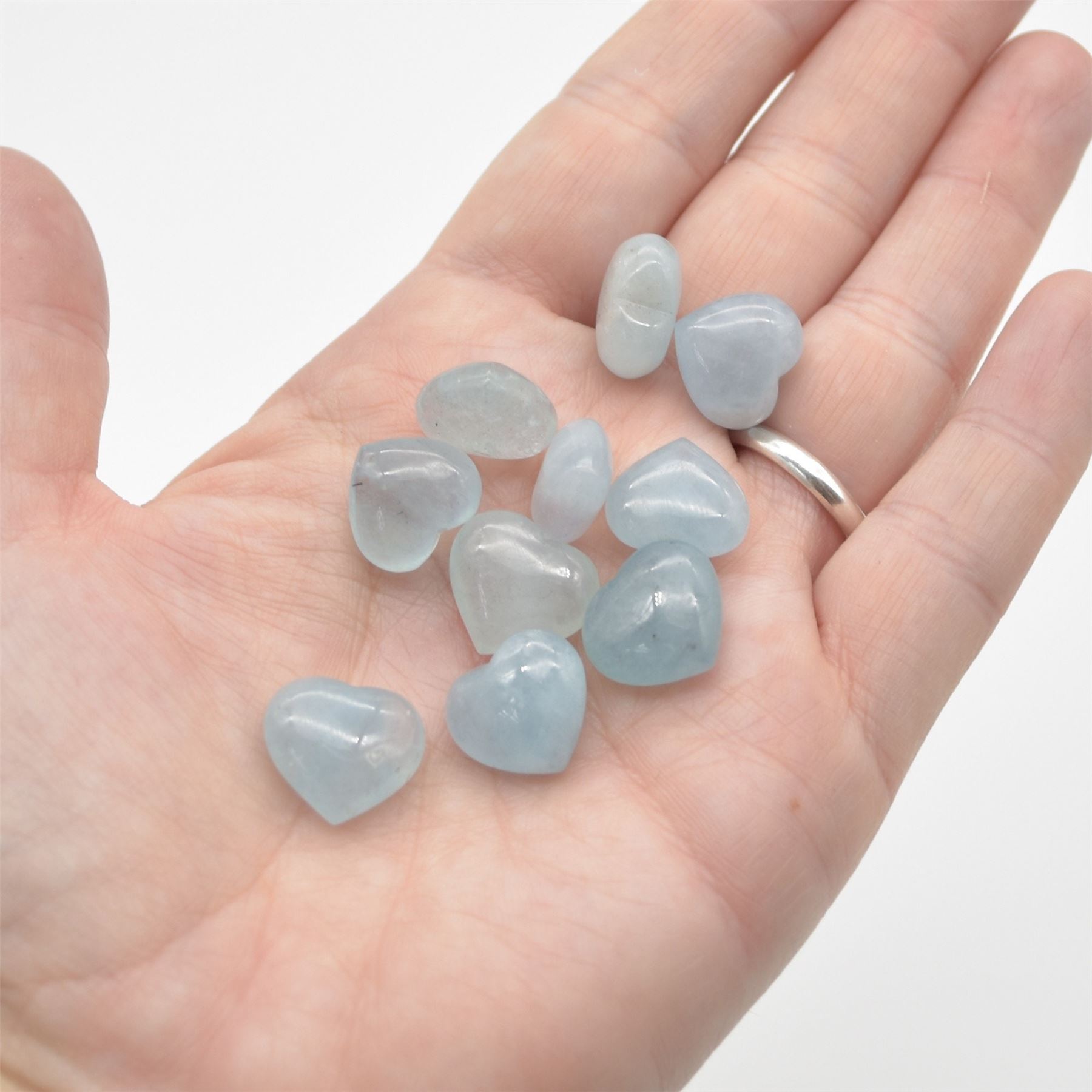 4 Aquamarine Mini Hearts - 1cm - 1.2cm - Image 4