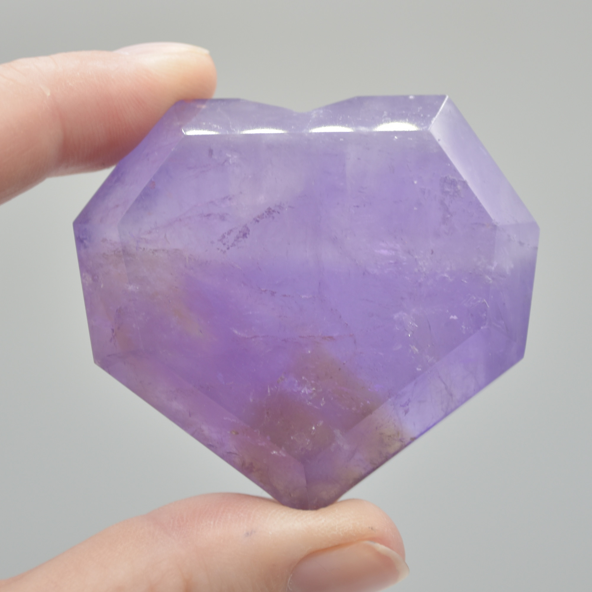 Amethyst Gemstone Faceted Heart - 5cm #03