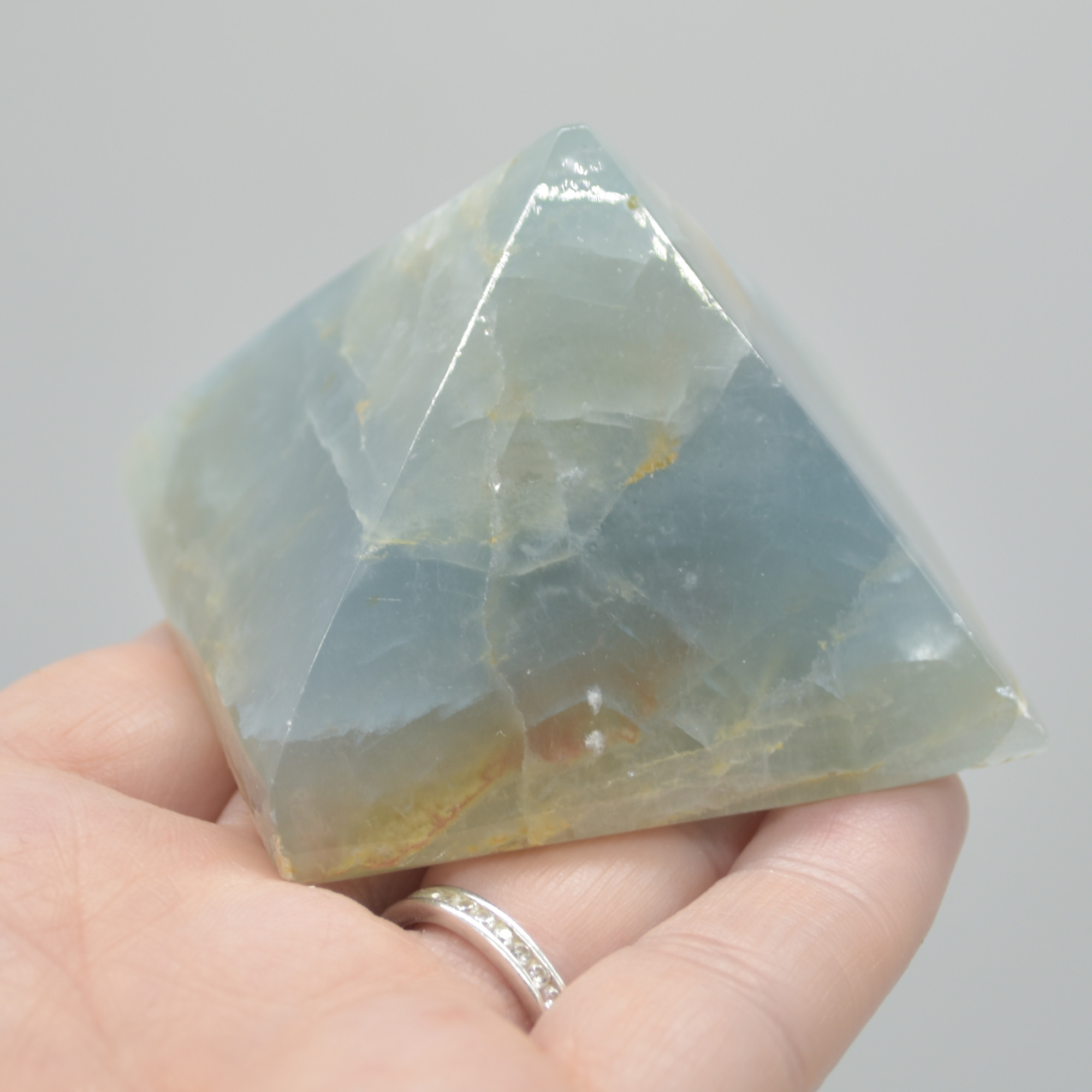 Blue Onyx Lemerian Aquatine Calcite Crystal Pyramid - 4cm x 5.5cm #01 - Image 3