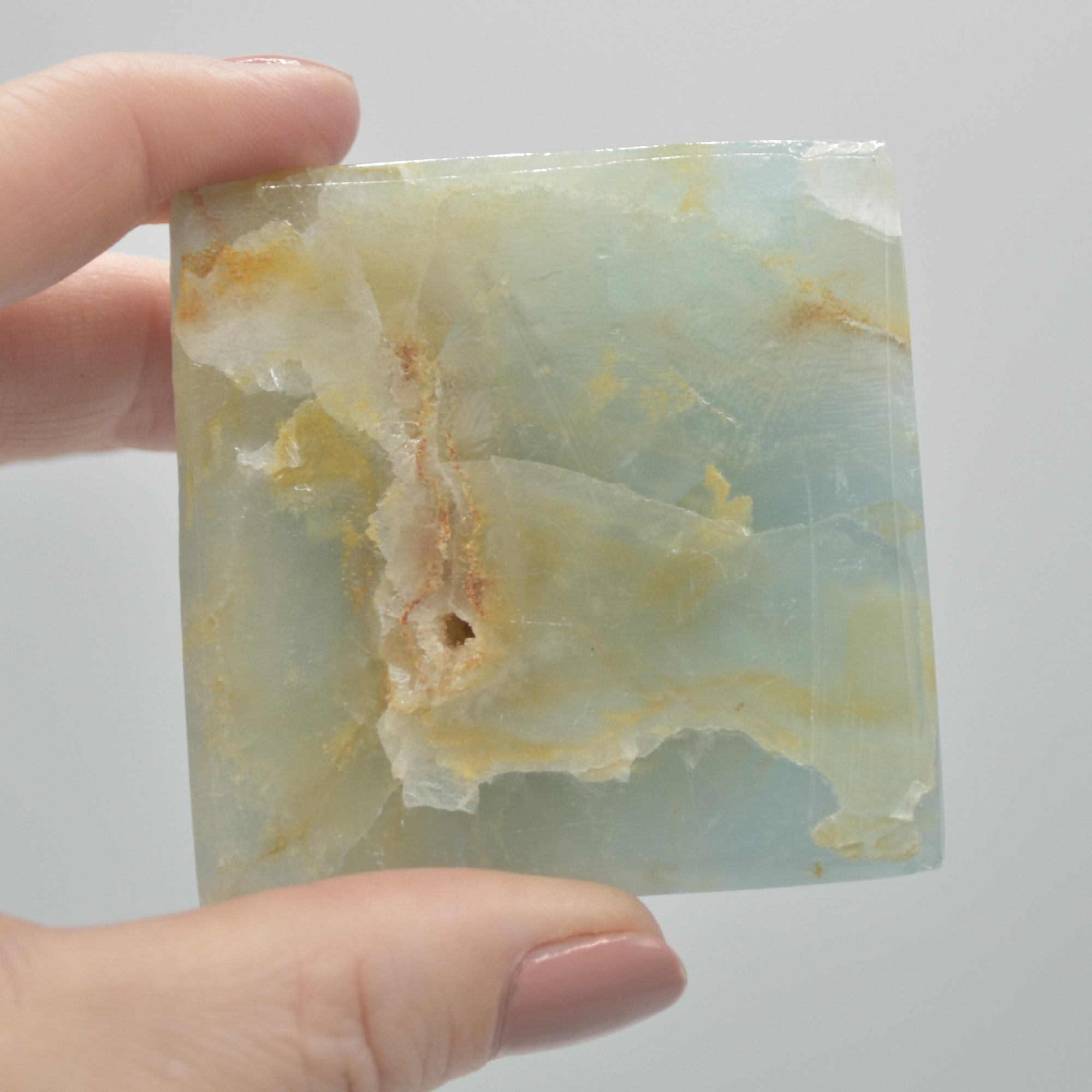 Blue Onyx Lemerian Aquatine Calcite Crystal Pyramid - 4cm x 5.5cm #01 - Image 6