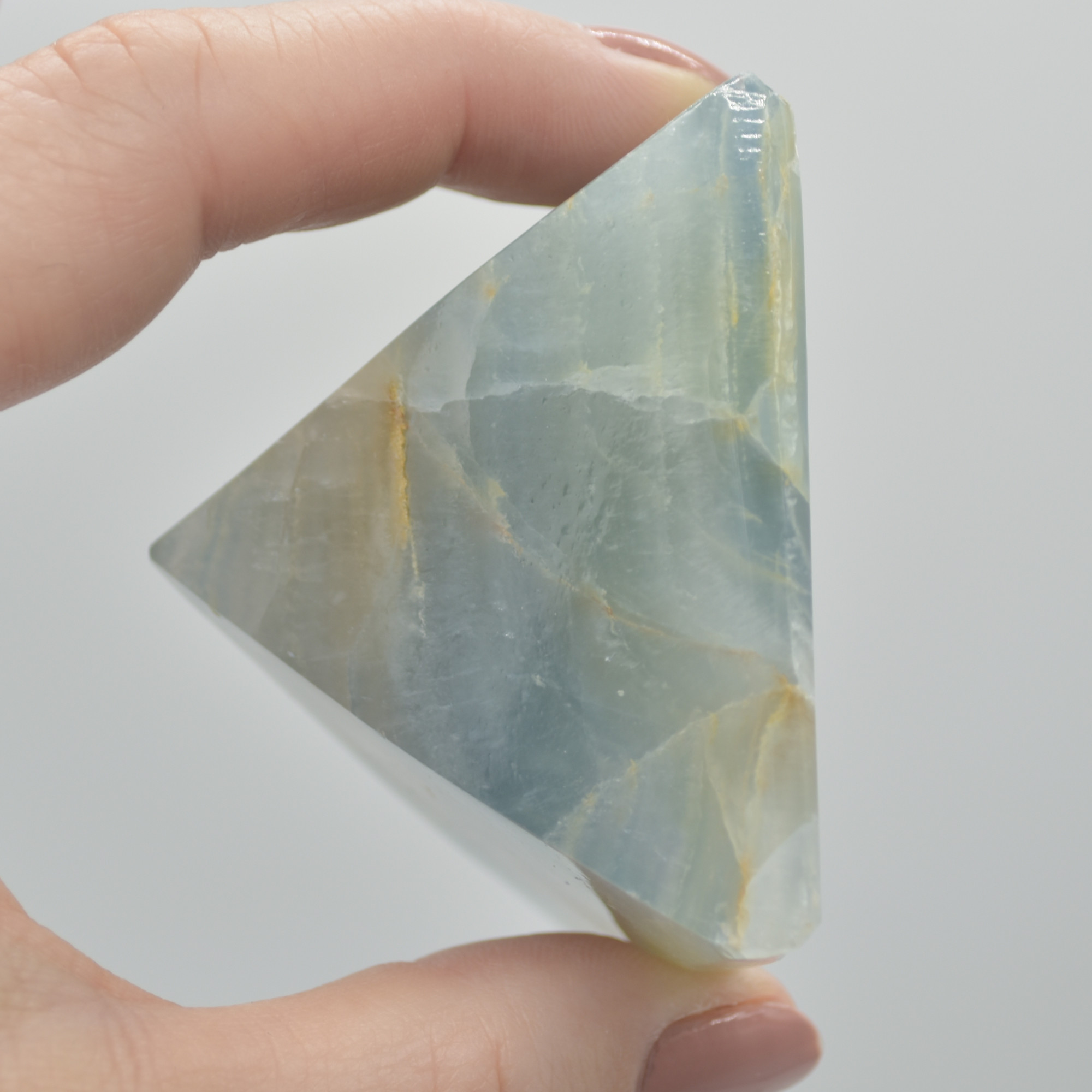 Blue Onyx Lemerian Aquatine Calcite Crystal Pyramid - 4cm x 5.5cm #01 - Image 7