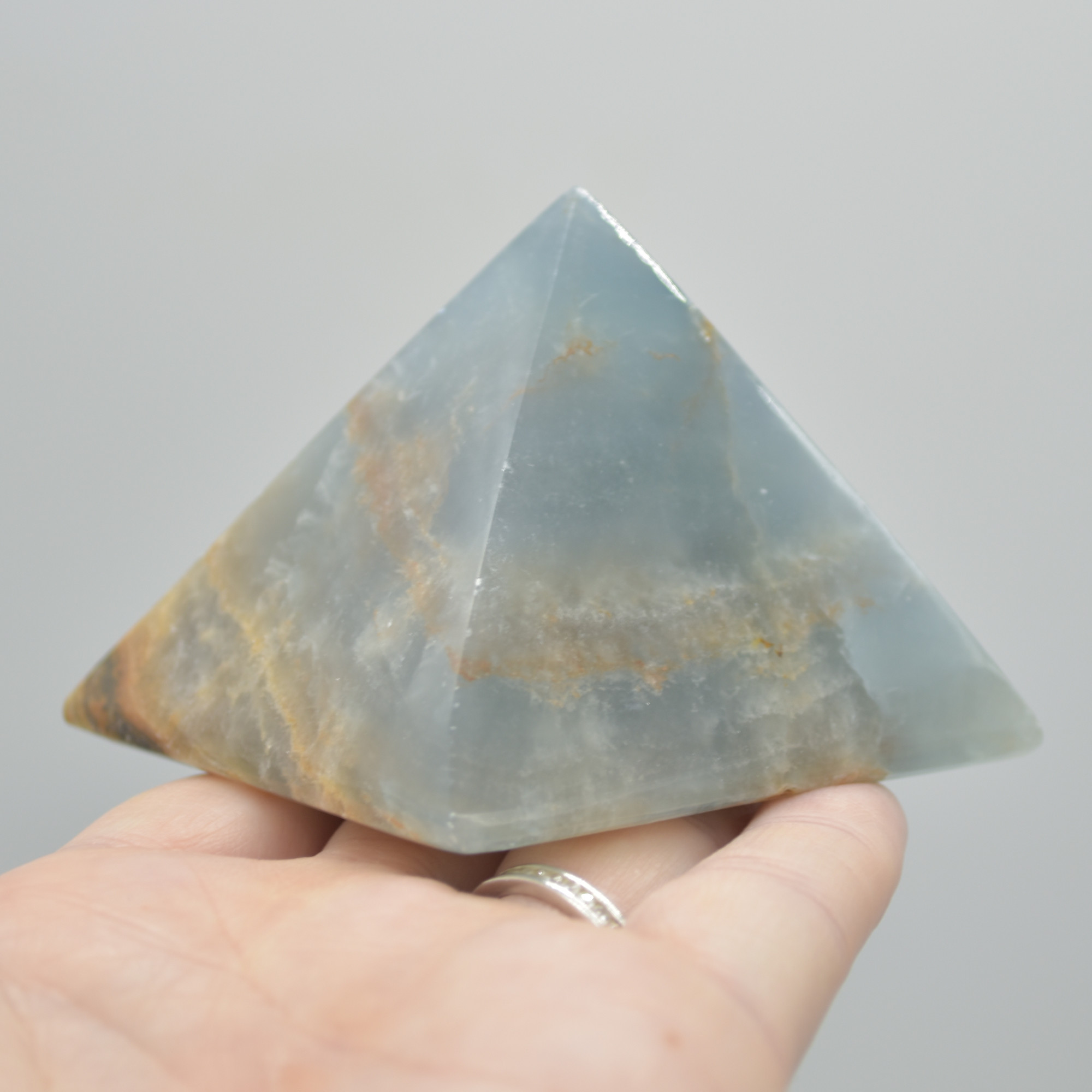 Blue Onyx Lemerian Aquatine Calcite Crystal Pyramid - 5cm x 6.5cm #03 - Image 3