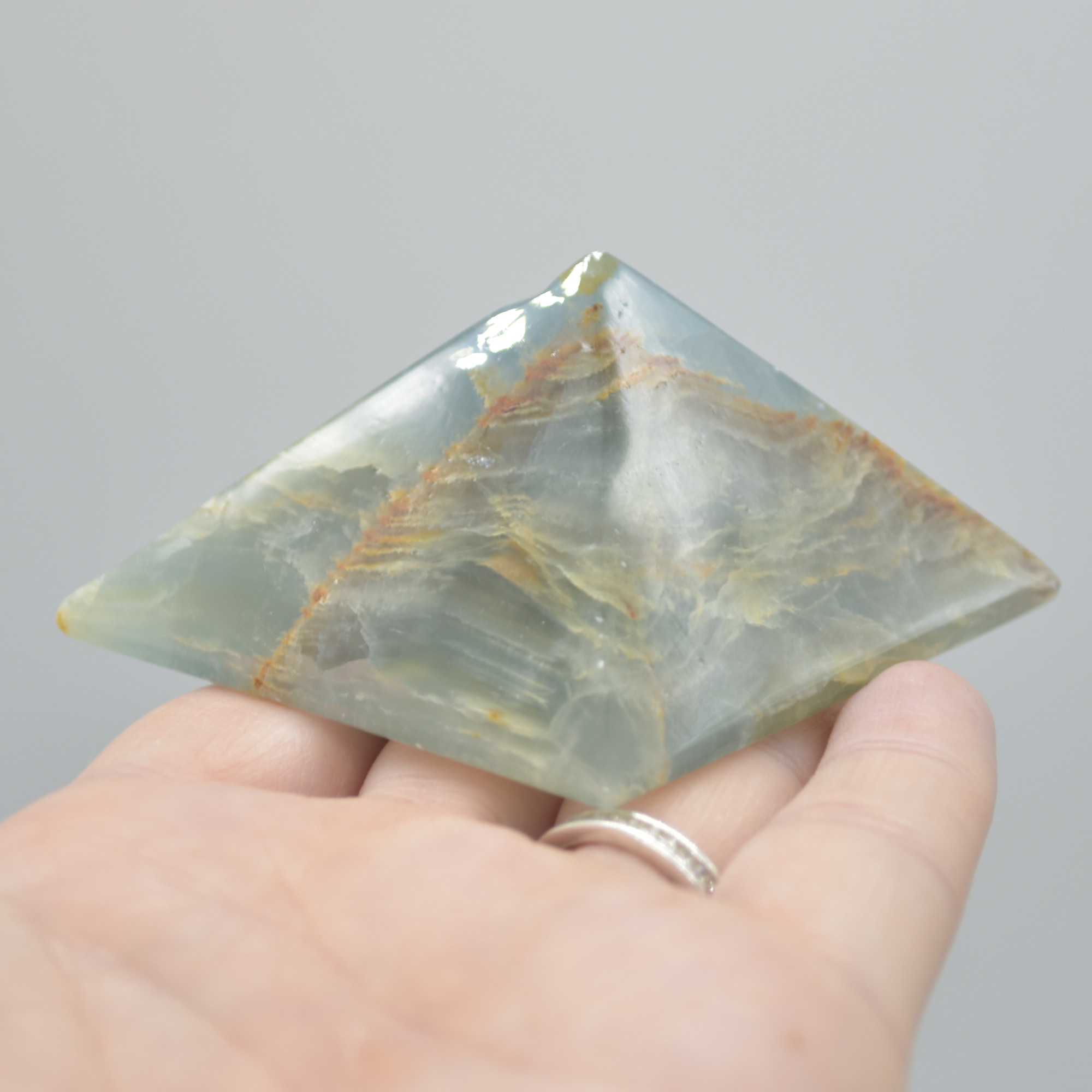 Blue Onyx Lemerian Aquatine Calcite Crystal Pyramid - 3cm x 6cm #04 - Image 3