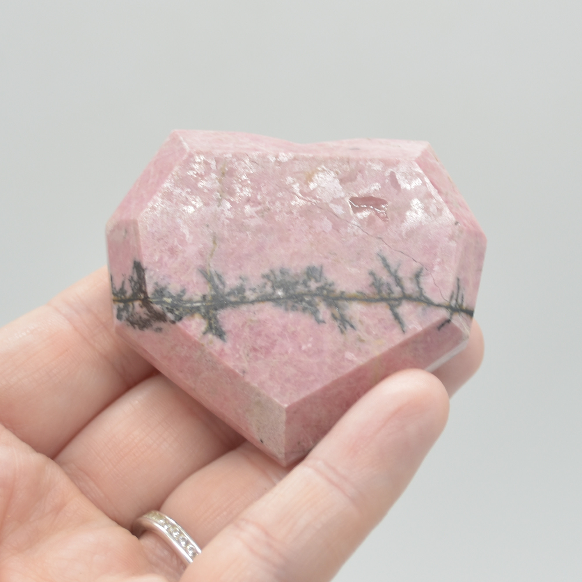Rhodonite Gemstone Faceted Heart - 5cm #10 - Image 6