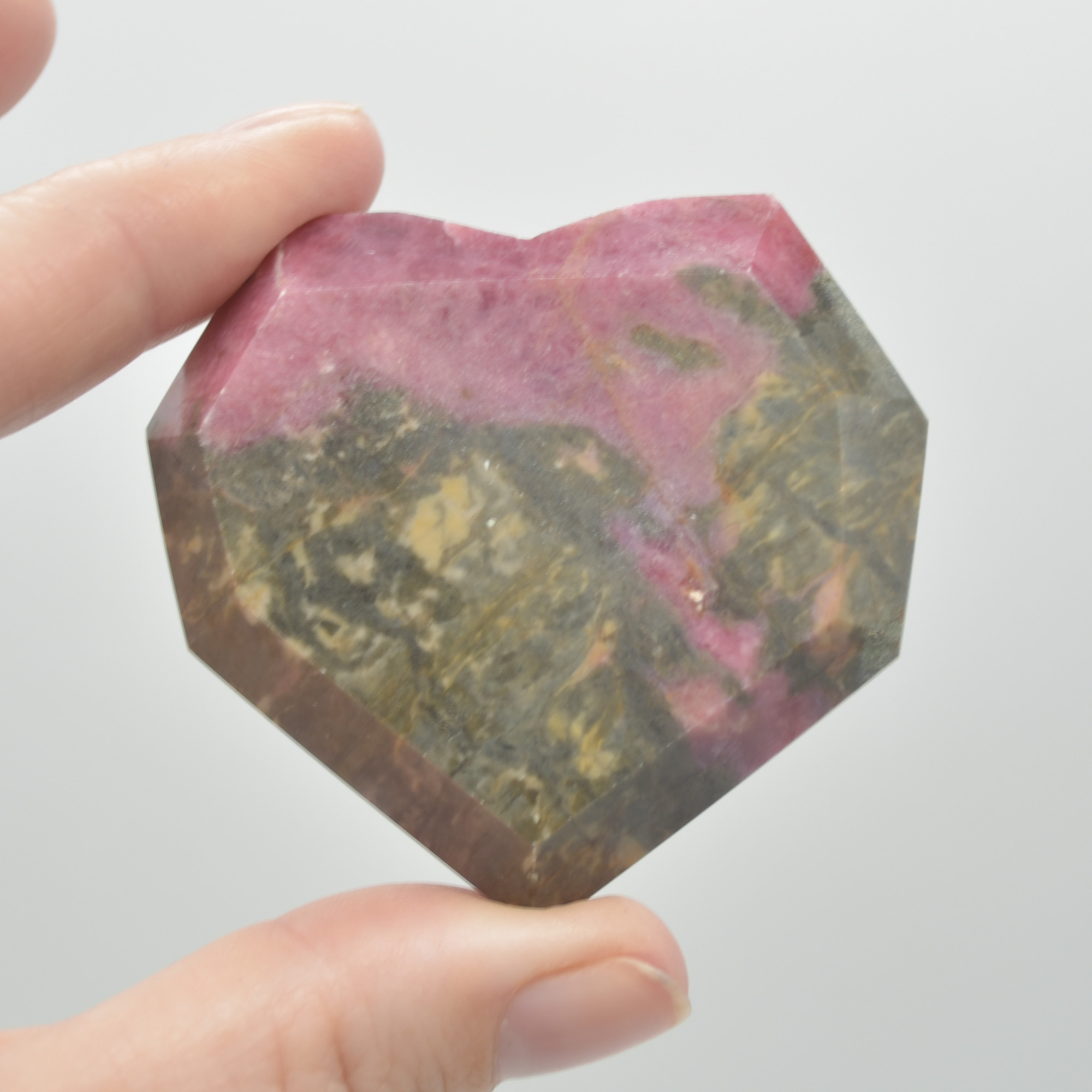 Rhodonite Gemstone Faceted Heart - 5cm #11 - Image 3
