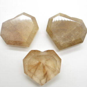 Yellow Rutilated Quartz Gemstone Faceted Heart - 4.5cm - 5cm - #01