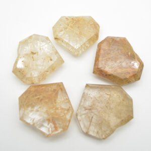 Yellow Rutilated Quartz Gemstone Faceted Heart - 4.5cm - 5cm #03