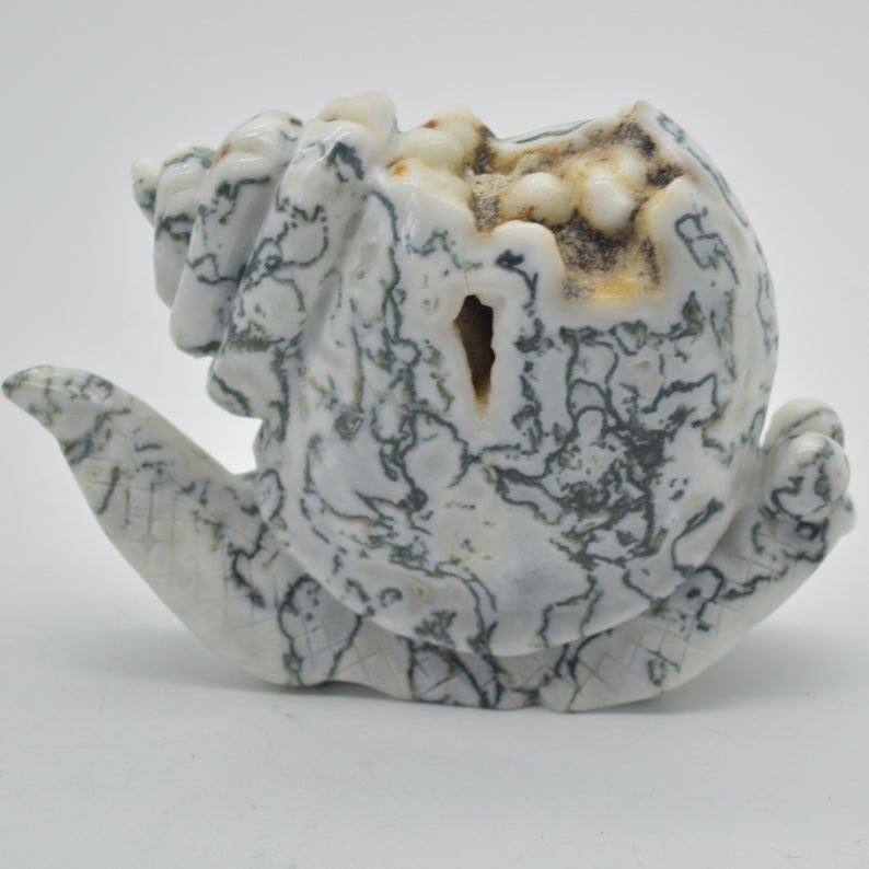 Moss Agate Crystal Snail - 9cm x 13cm x 4.5cm - 528 grams - #07