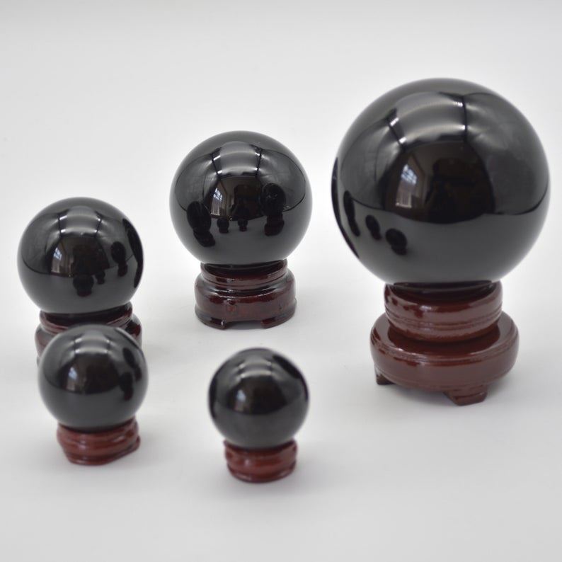 Black Obsidian Crystal Sphere Ball - 3.5cm, 4cm, 5cm, 6cm, 8cm sizes