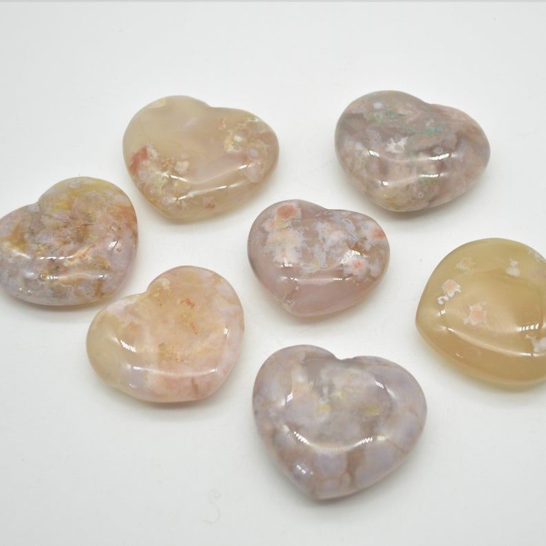 Flower Agate Heart - 5cm - 55 - 75 grams