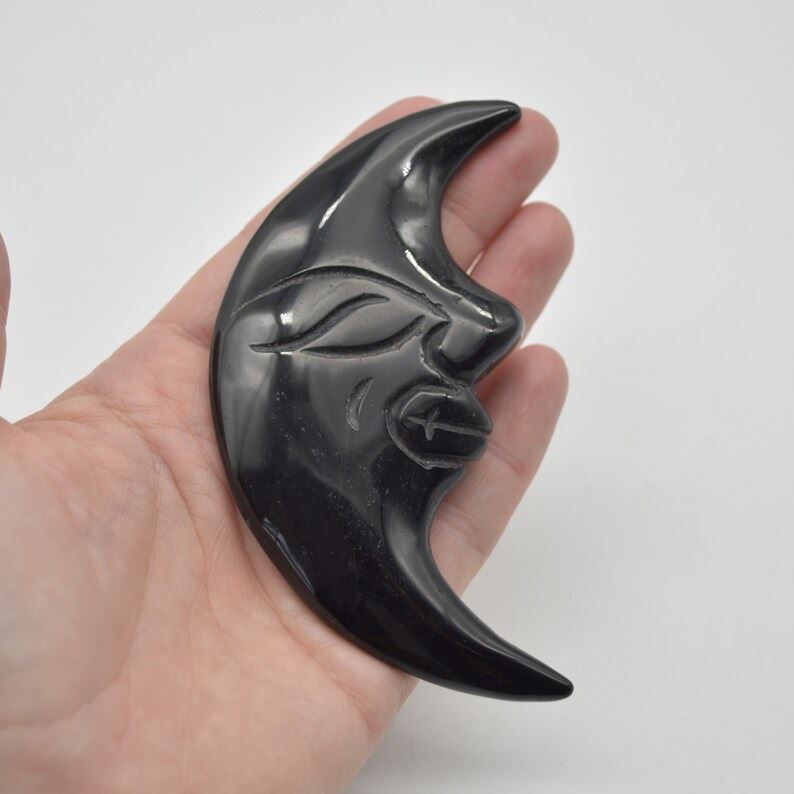 Black Obsidian Moon Face - 76 grams - 10cm x 5cm x 1.1cm