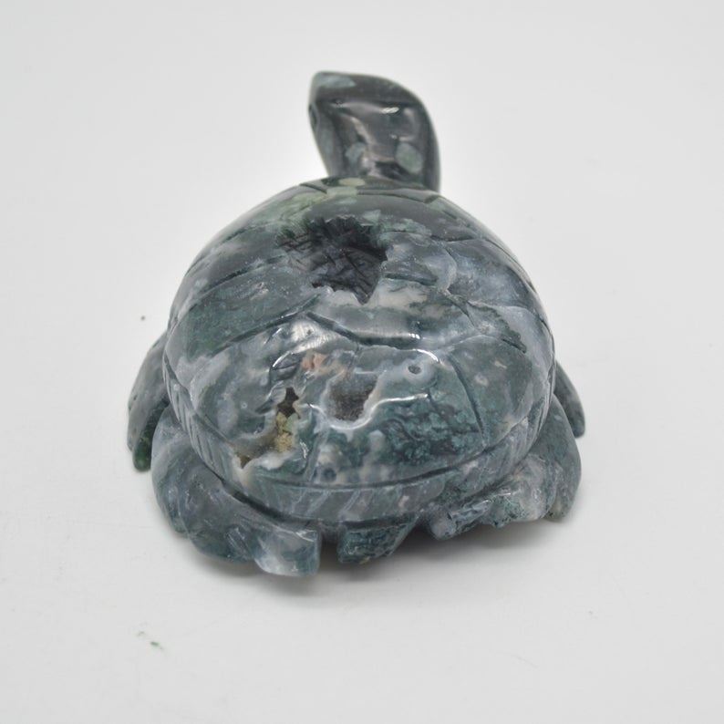 Moss Agate Turtle - 4.5cm x 13cm x 9cm - 533 grams - Image 2