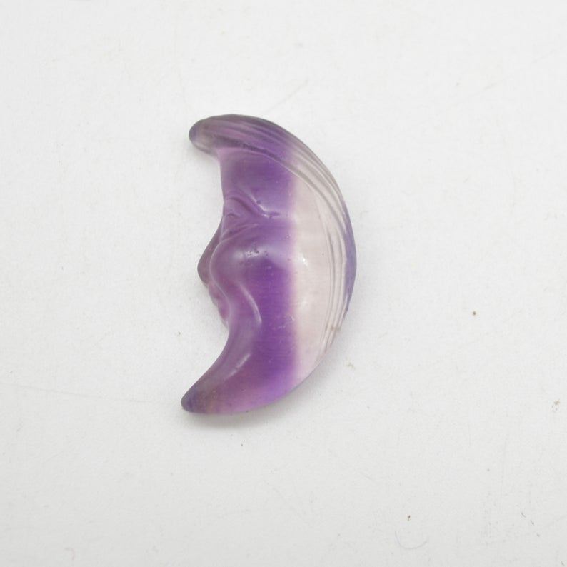 Rainbow Fluorite Crescent Moon With Carved Face - 4cm - #02 - Image 3
