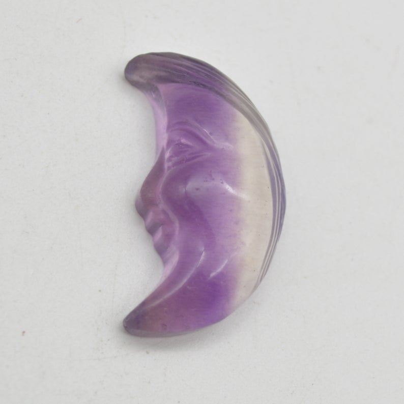 Rainbow Fluorite Crescent Moon With Carved Face - 4cm - #02 - Image 2