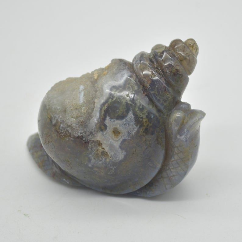 Moss Agate Crystal Snail - 7cm x 9cm x 4cm - 243 grams - #04