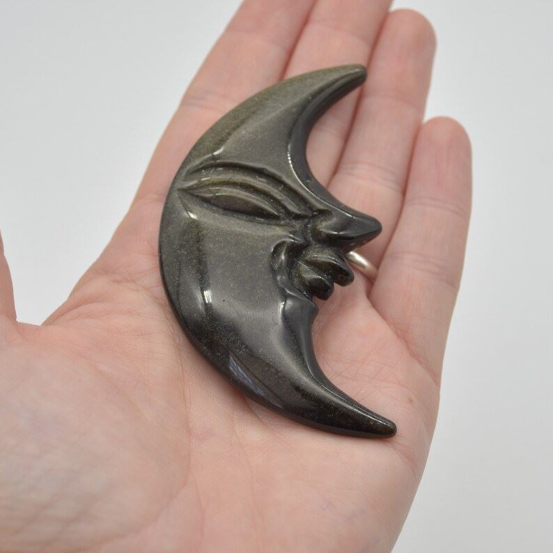 Golden Sheen Obsidian Moon with Face - 38g - 8cm x 4cm x 1cm - Image 4