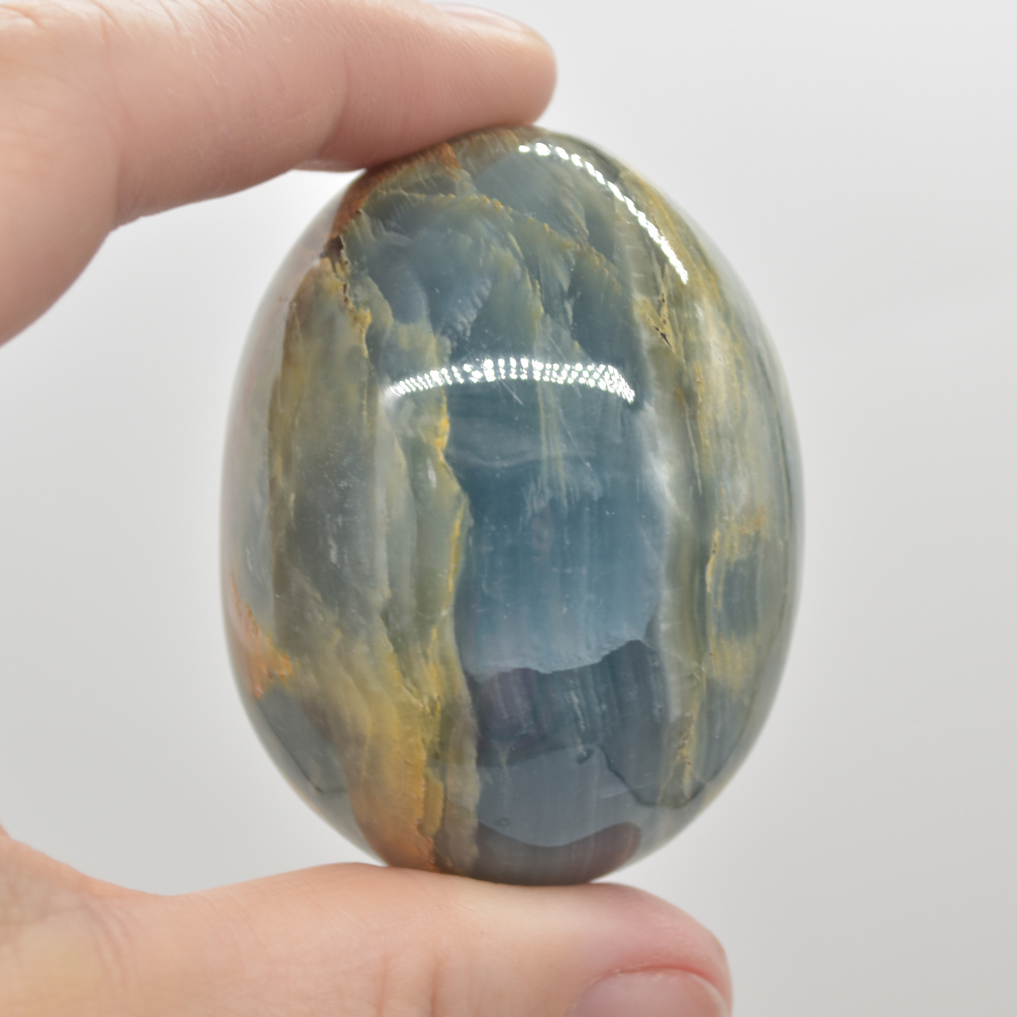 Blue Onyx Lemerian Aquatine Calcite Crystal Egg - 130 - 150 grams - Image 6