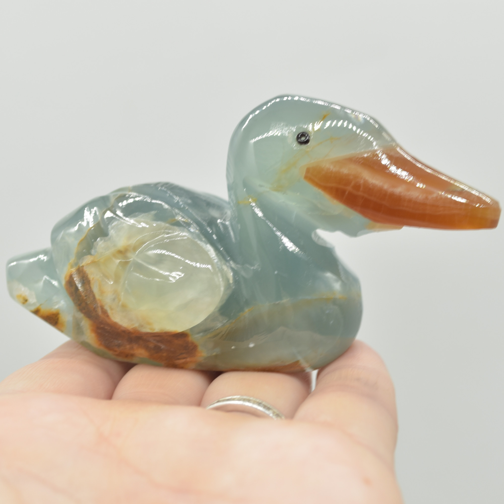 Blue Onyx (Lemurian Aquatine Calcite) Crystal Carved Duck - 136 grams #01 - Image 5