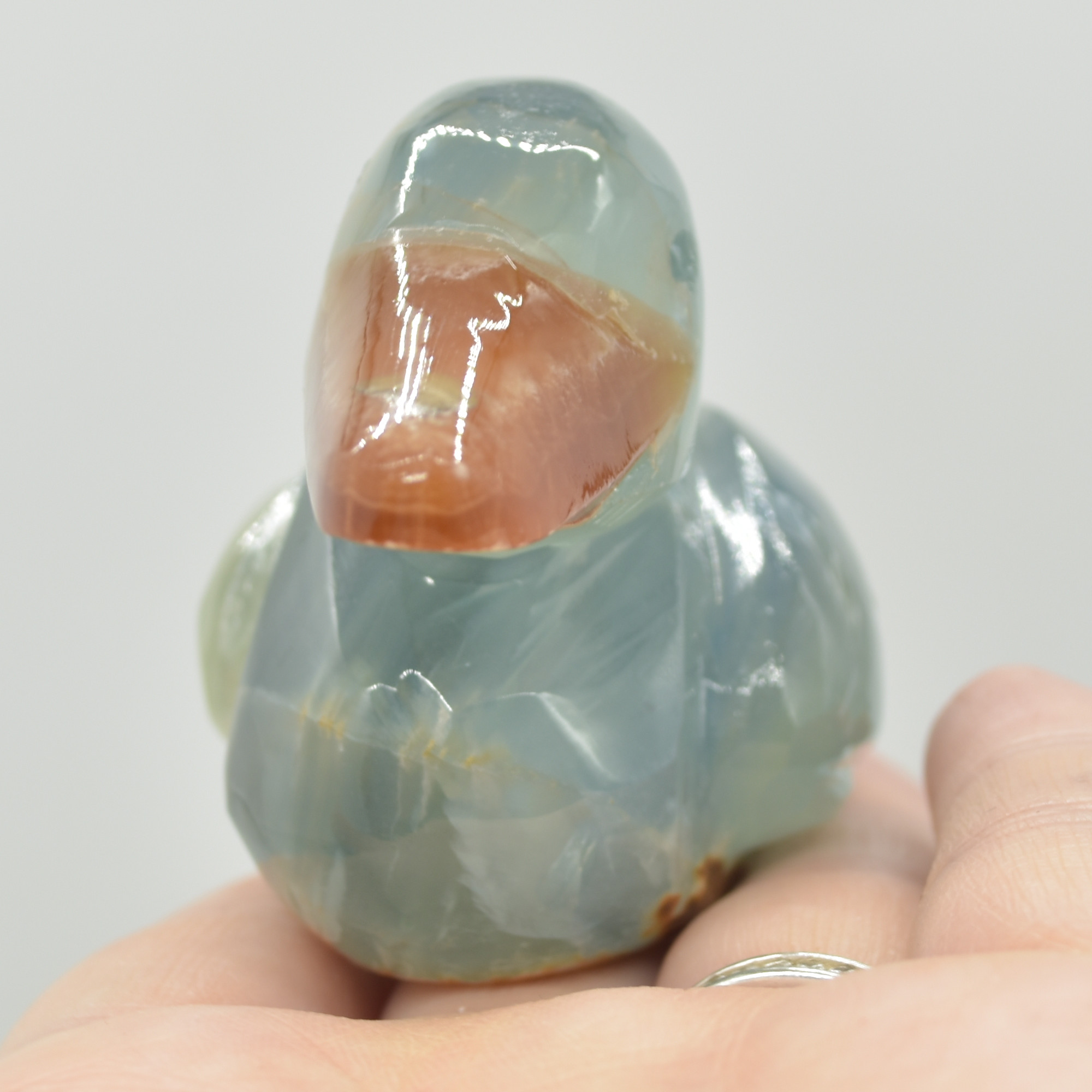 Blue Onyx (Lemurian Aquatine Calcite) Crystal Carved Duck - 136 grams #01 - Image 2