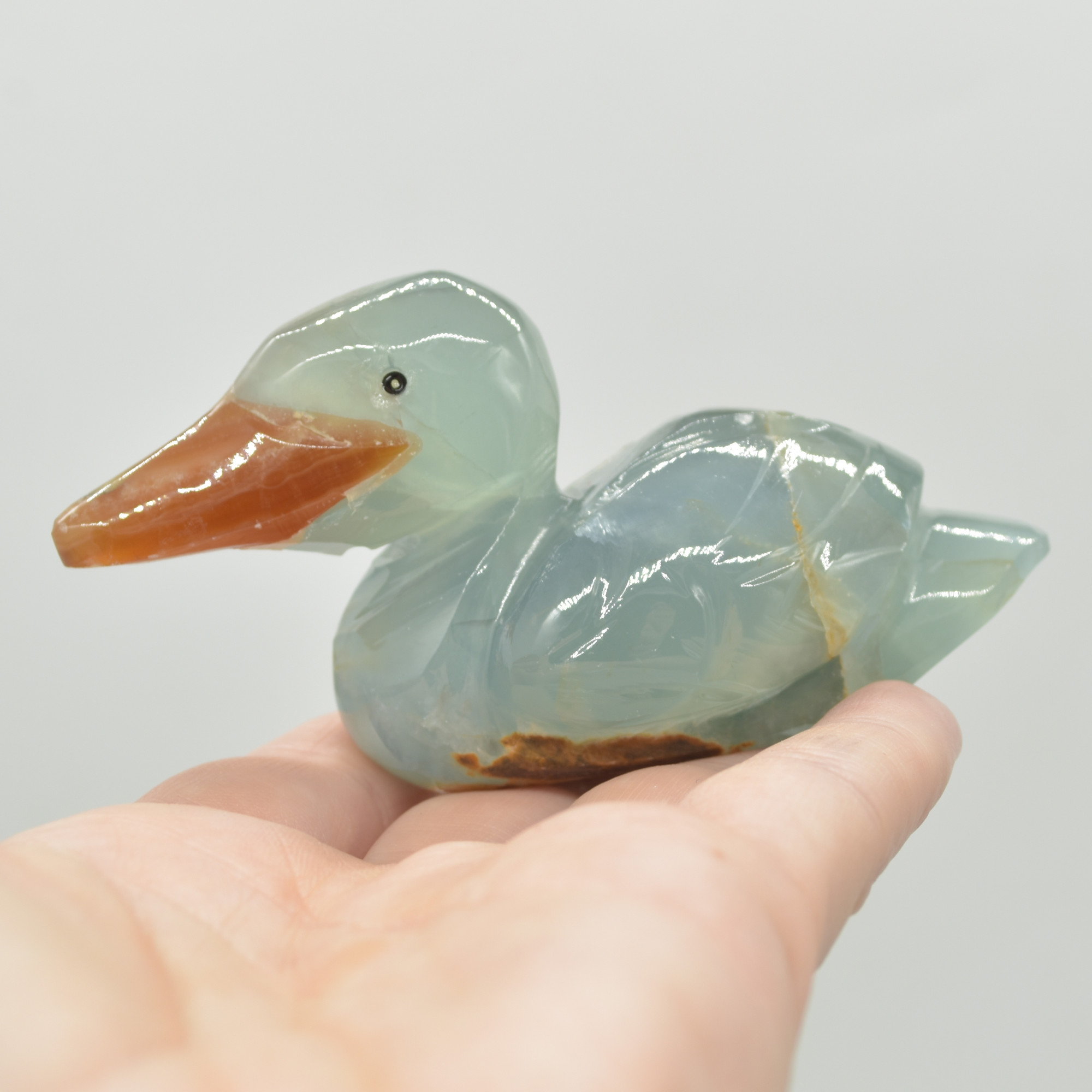 Blue Onyx (Lemurian Aquatine Calcite) Crystal Carved Duck - 136 grams #01 - Image 3