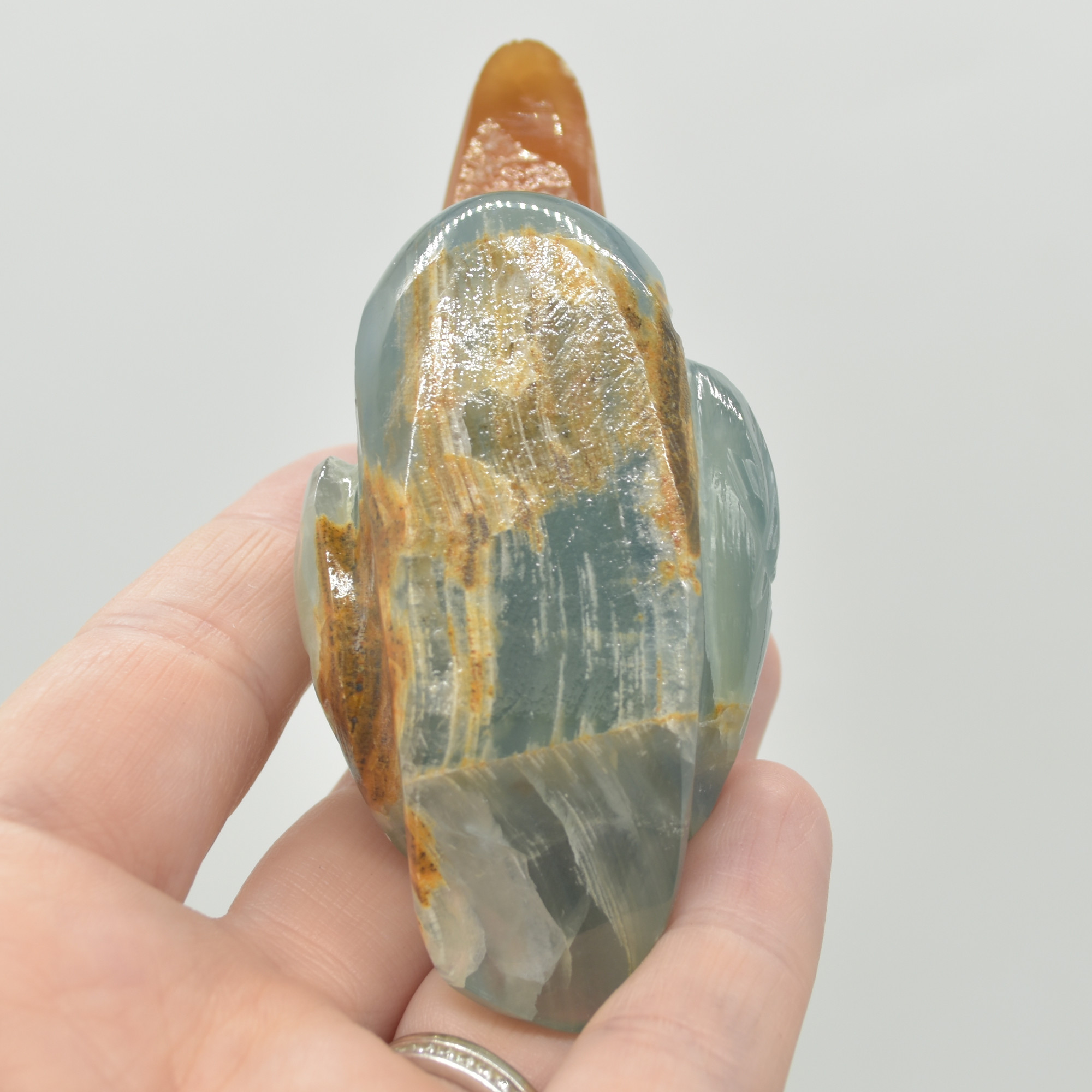Blue Onyx (Lemurian Aquatine Calcite) Crystal Carved Duck - 136 grams #01 - Image 4