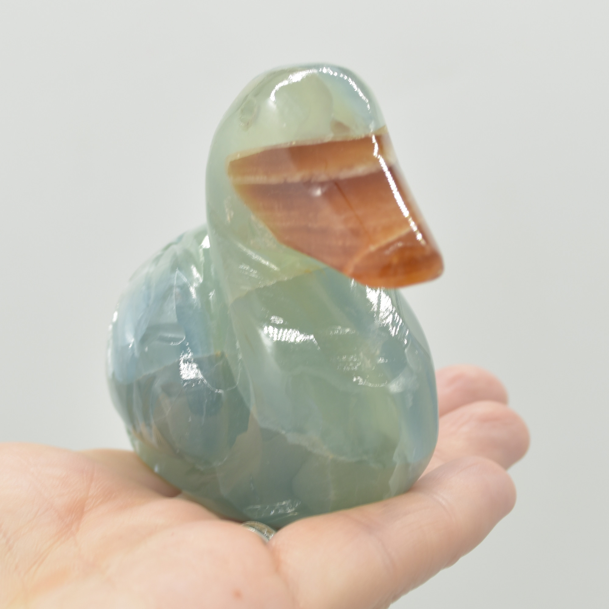 Blue Onyx (Lemurian Aquatine Calcite) Crystal Carved Duck - 237 grams #02 - Image 3