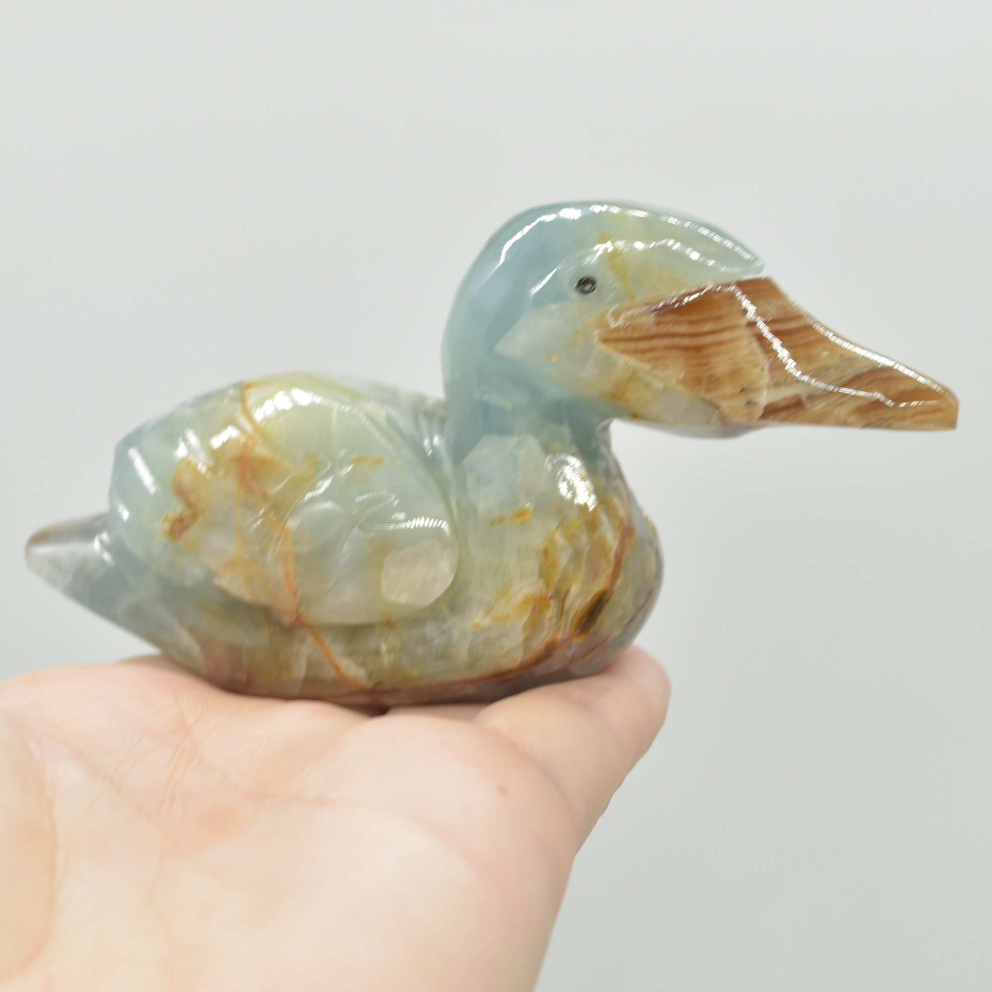 Blue Onyx (Lemurian Aquatine Calcite) Crystal Carved Duck - 191 grams #07