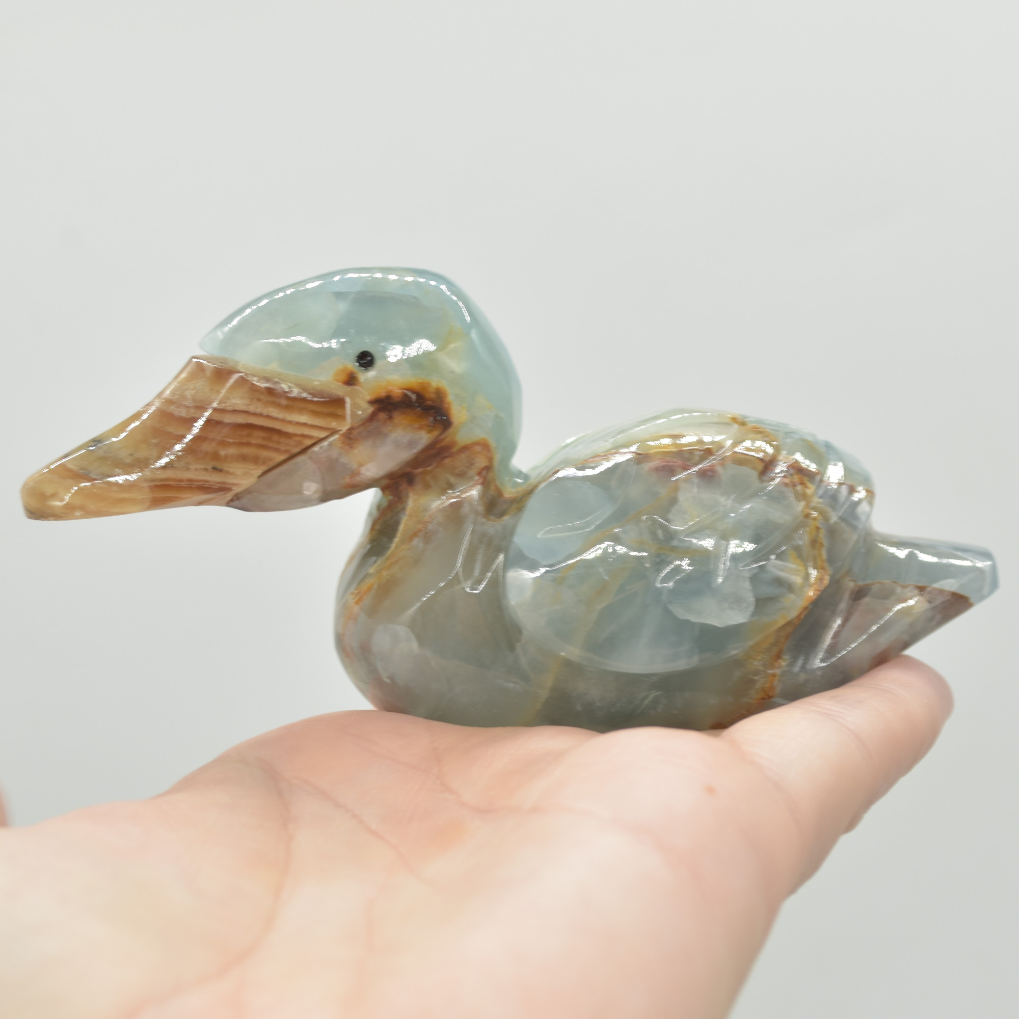 Blue Onyx (Lemurian Aquatine Calcite) Crystal Carved Duck - 191 grams #07 - Image 4