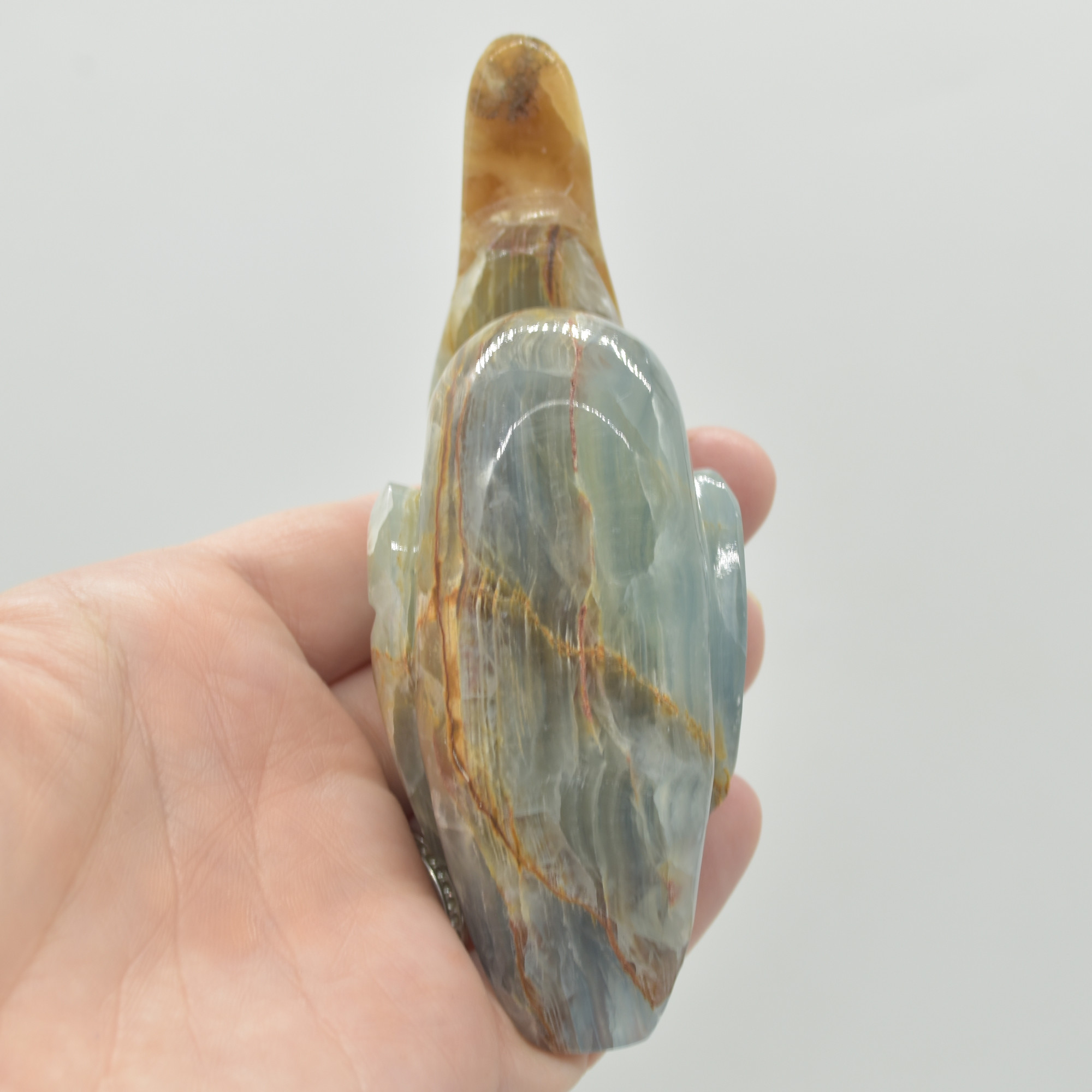 Blue Onyx (Lemurian Aquatine Calcite) Crystal Carved Duck - 191 grams #07 - Image 5