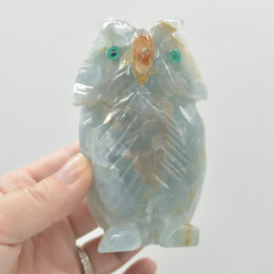 Blue Onyx (Lemurian Aquatine Calcite) Crystal Carved Owl - 312 grams #01