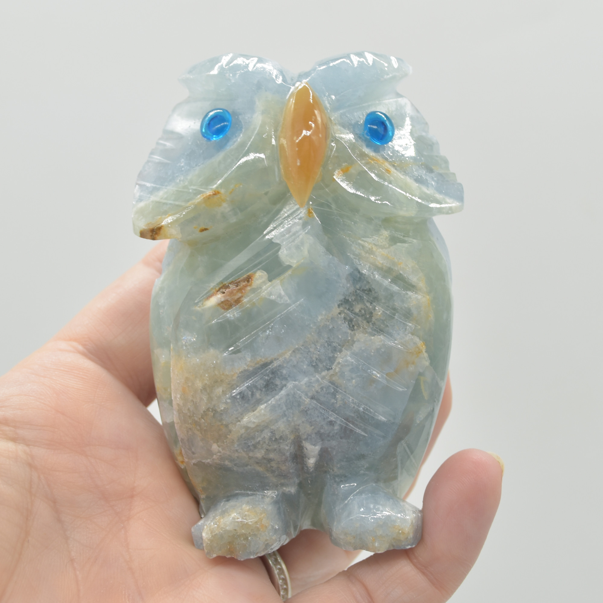 Blue Onyx (Lemurian Aquatine Calcite) Crystal Carved Owl - 234 grams #05 - Image 2