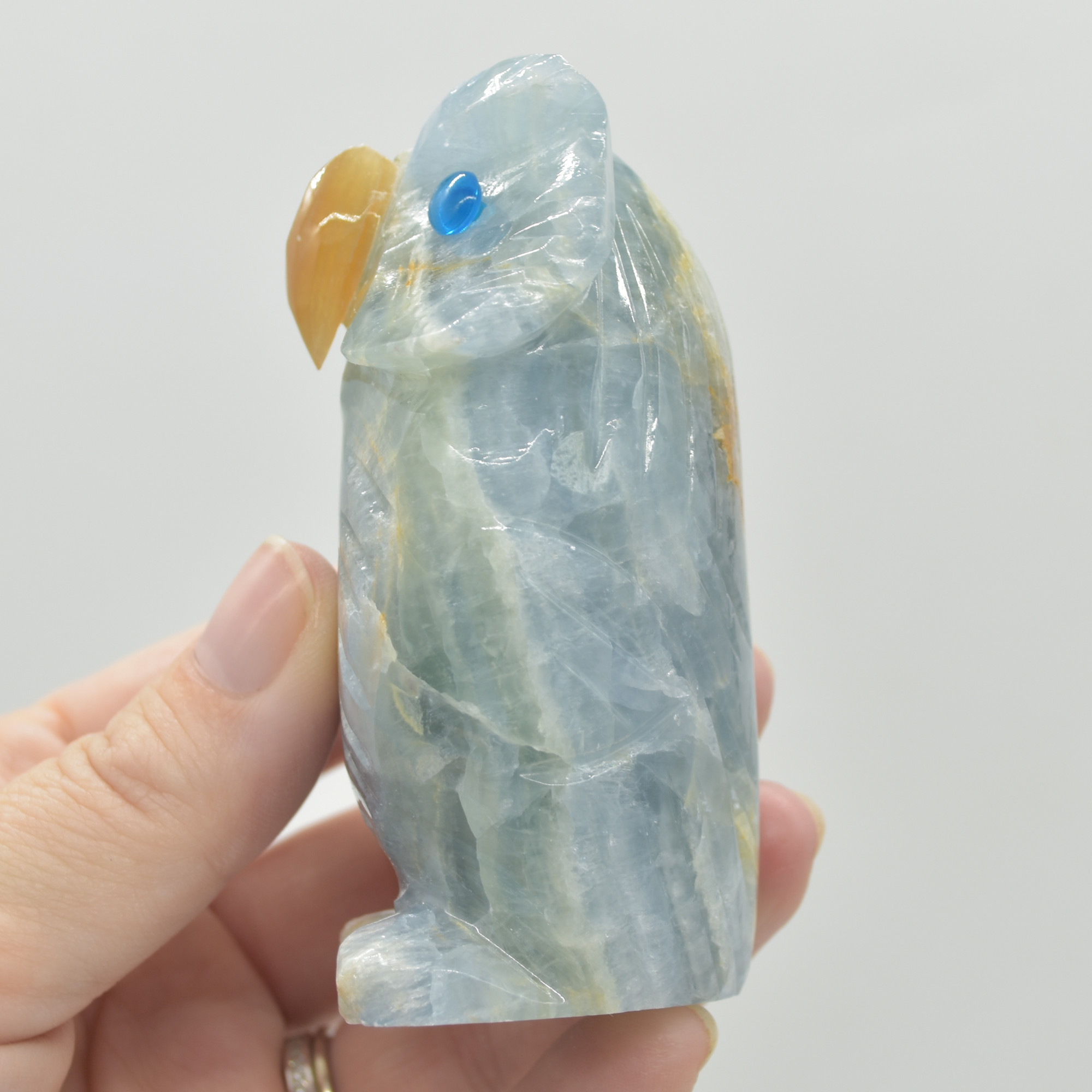 Blue Onyx (Lemurian Aquatine Calcite) Crystal Carved Owl - 234 grams #05 - Image 3