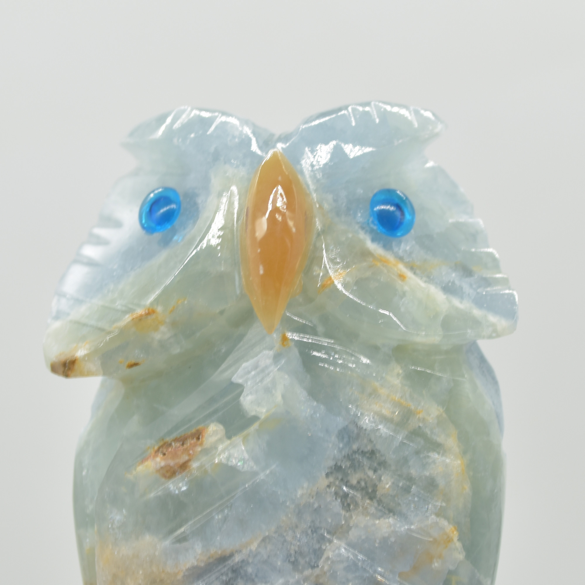 Blue Onyx (Lemurian Aquatine Calcite) Crystal Carved Owl - 234 grams #05 - Image 6