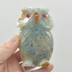 Blue Onyx (Lemurian Aquatine Calcite) Crystal Carved Owl - 287 grams #06