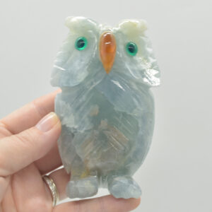 Blue Onyx (Lemurian Aquatine Calcite) Crystal Carved Owl - 332 grams #07
