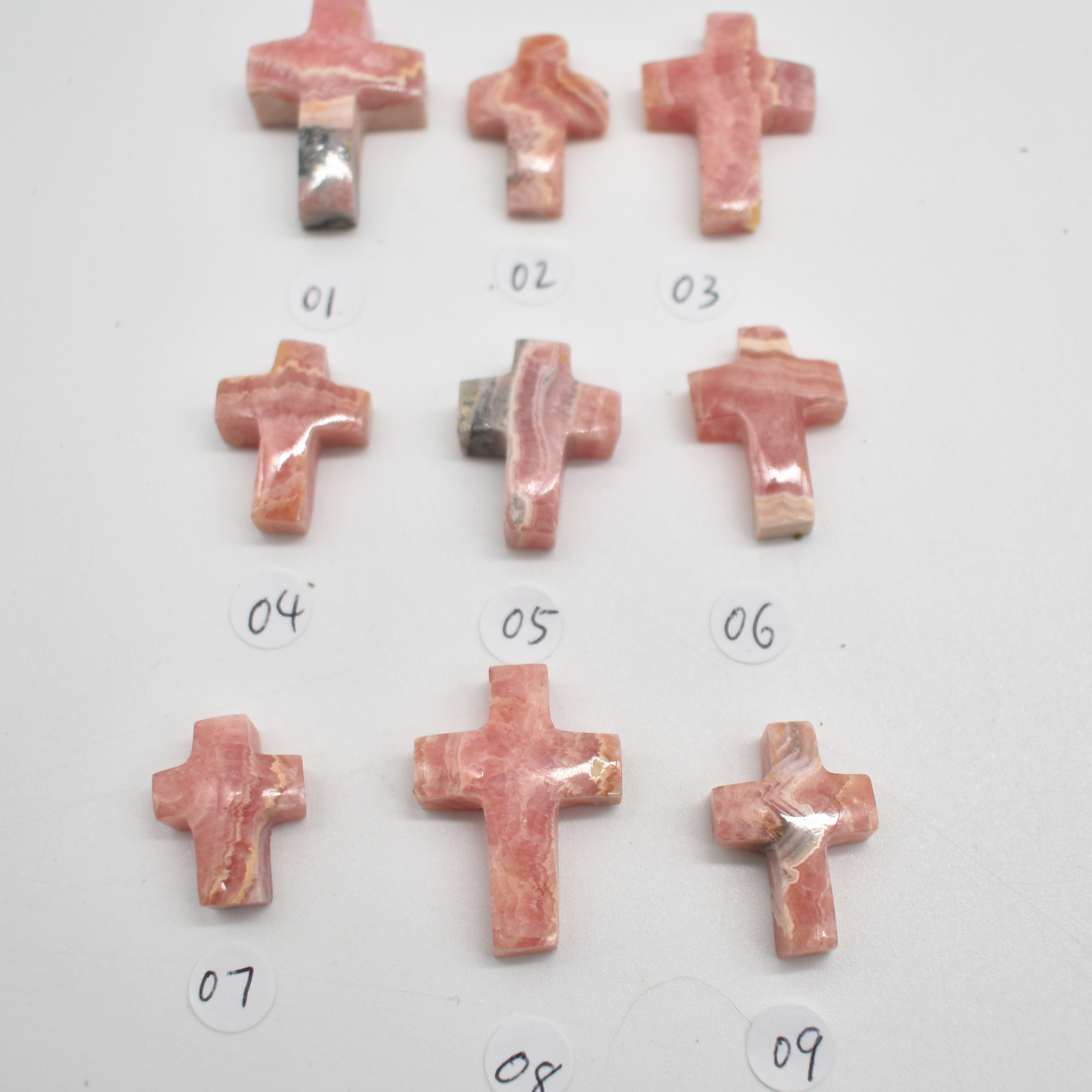 Rhodochrosite Cross Pendant - 9 Options