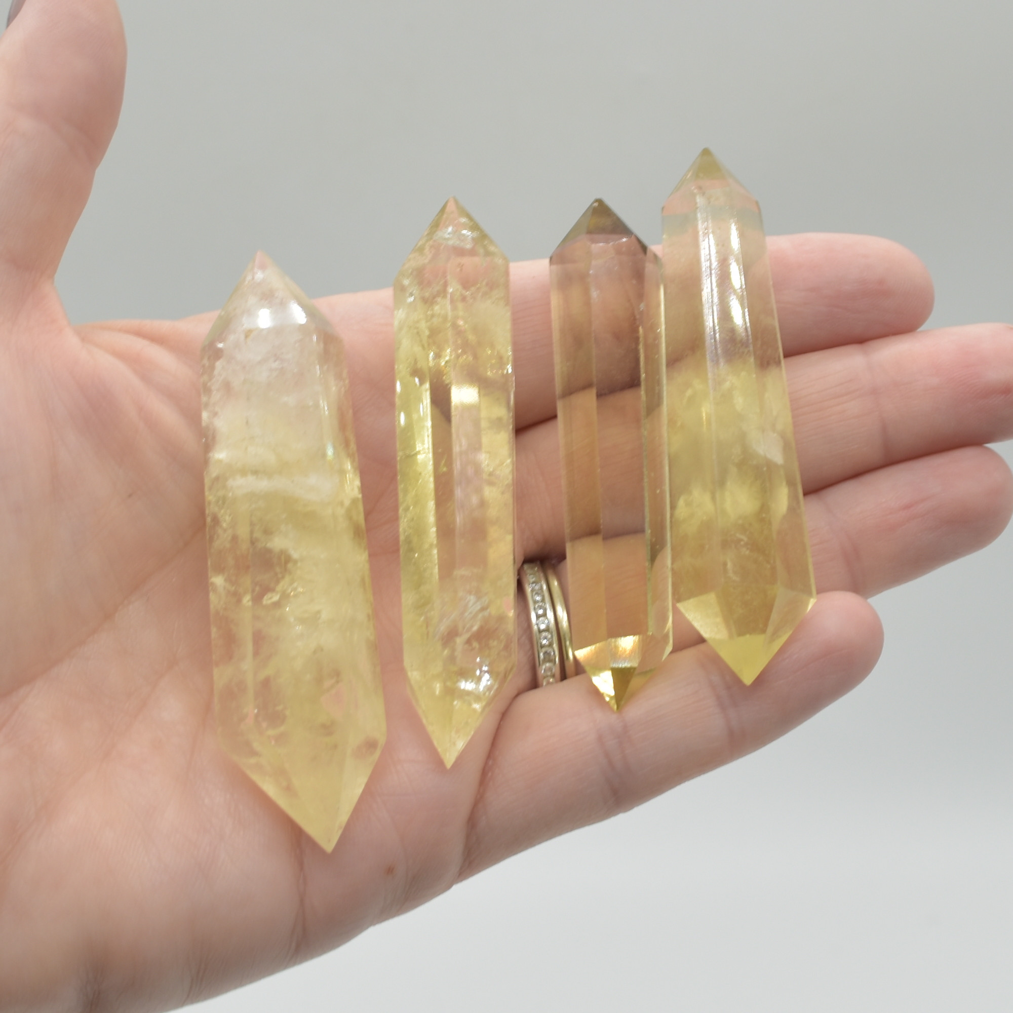 Lemon Yellow Quartz Double Terminated Point, Tower, Wand - 1 Count - 6cm - 7cm - Image 2
