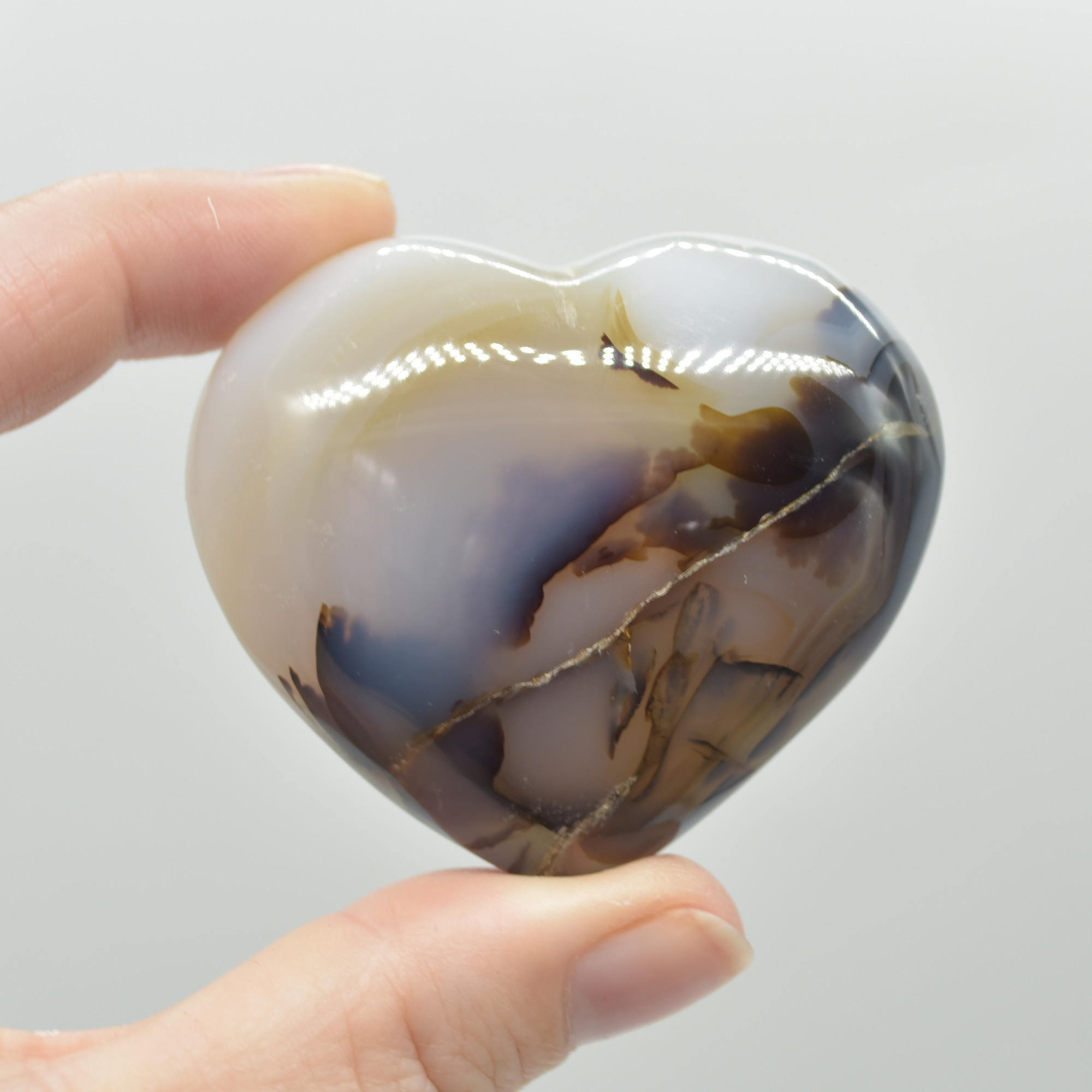 Dendritic Agate Crystal Puffy Heart - 92 grams - #15