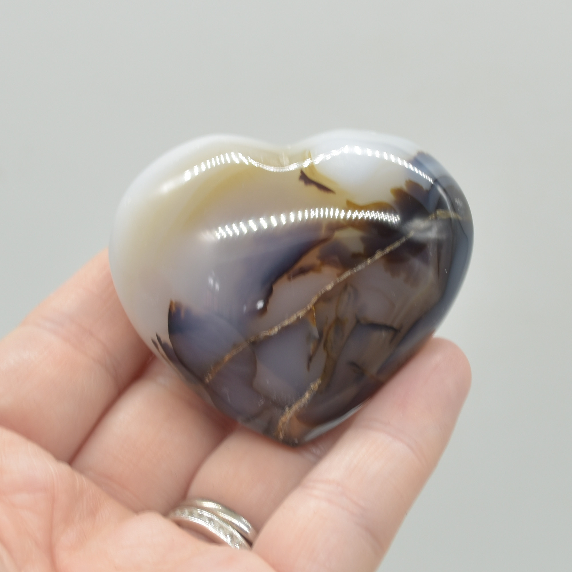 Dendritic Agate Crystal Puffy Heart - 92 grams - #15 - Image 5