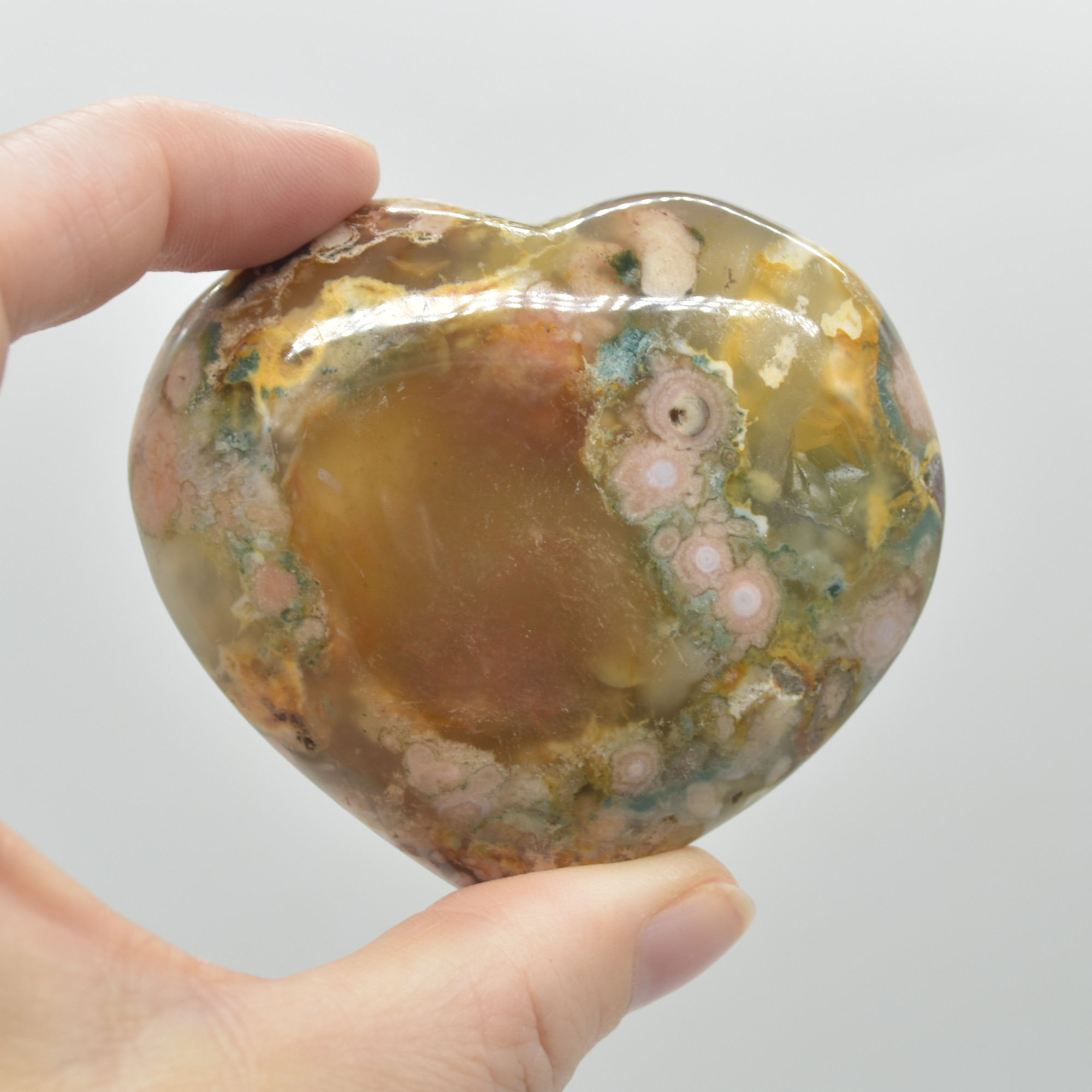 Flower Agate Crystal Puffy Heart - 151 grams - #4A - Image 3