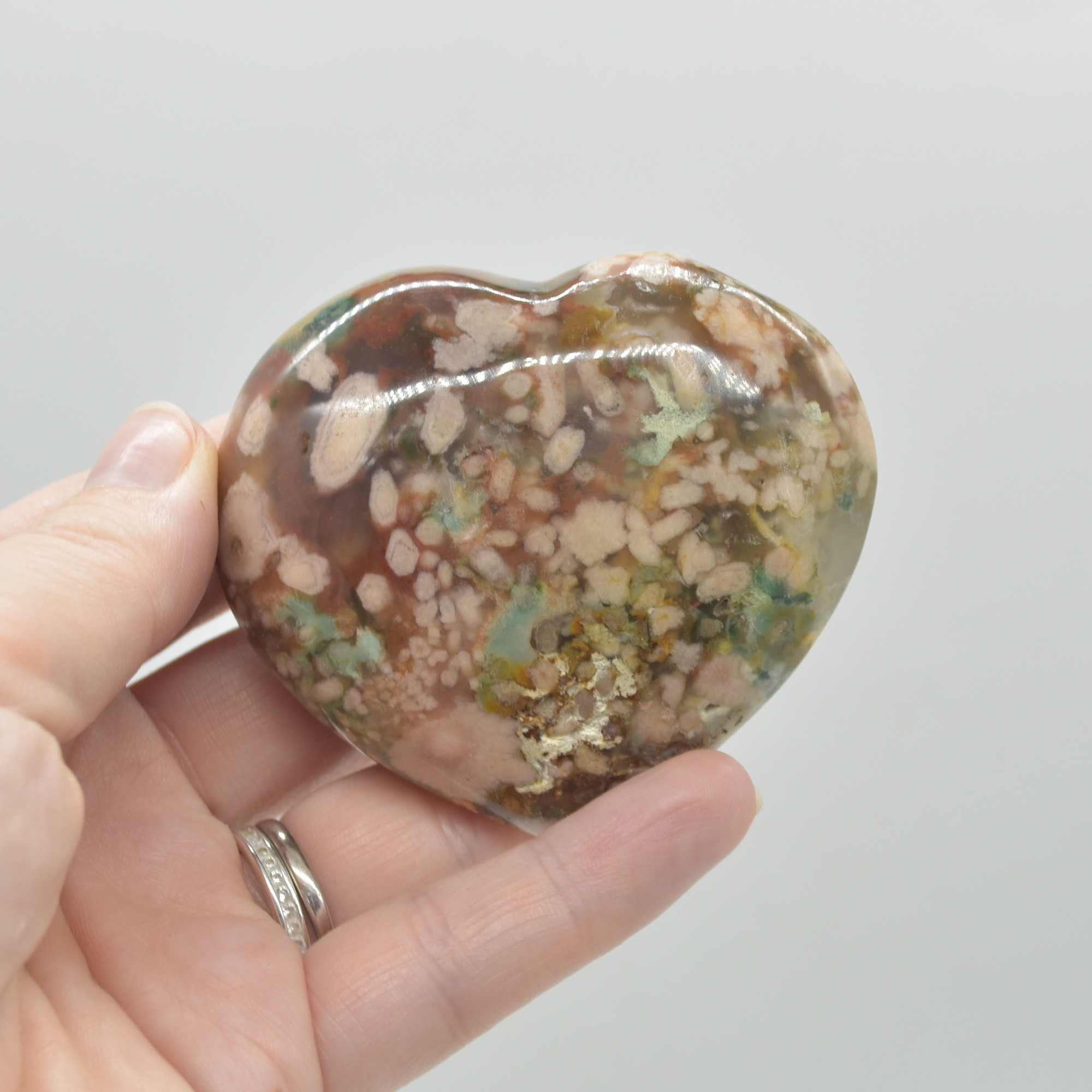 Flower Agate Crystal Puffy Heart - 151 grams - #4A - Image 5