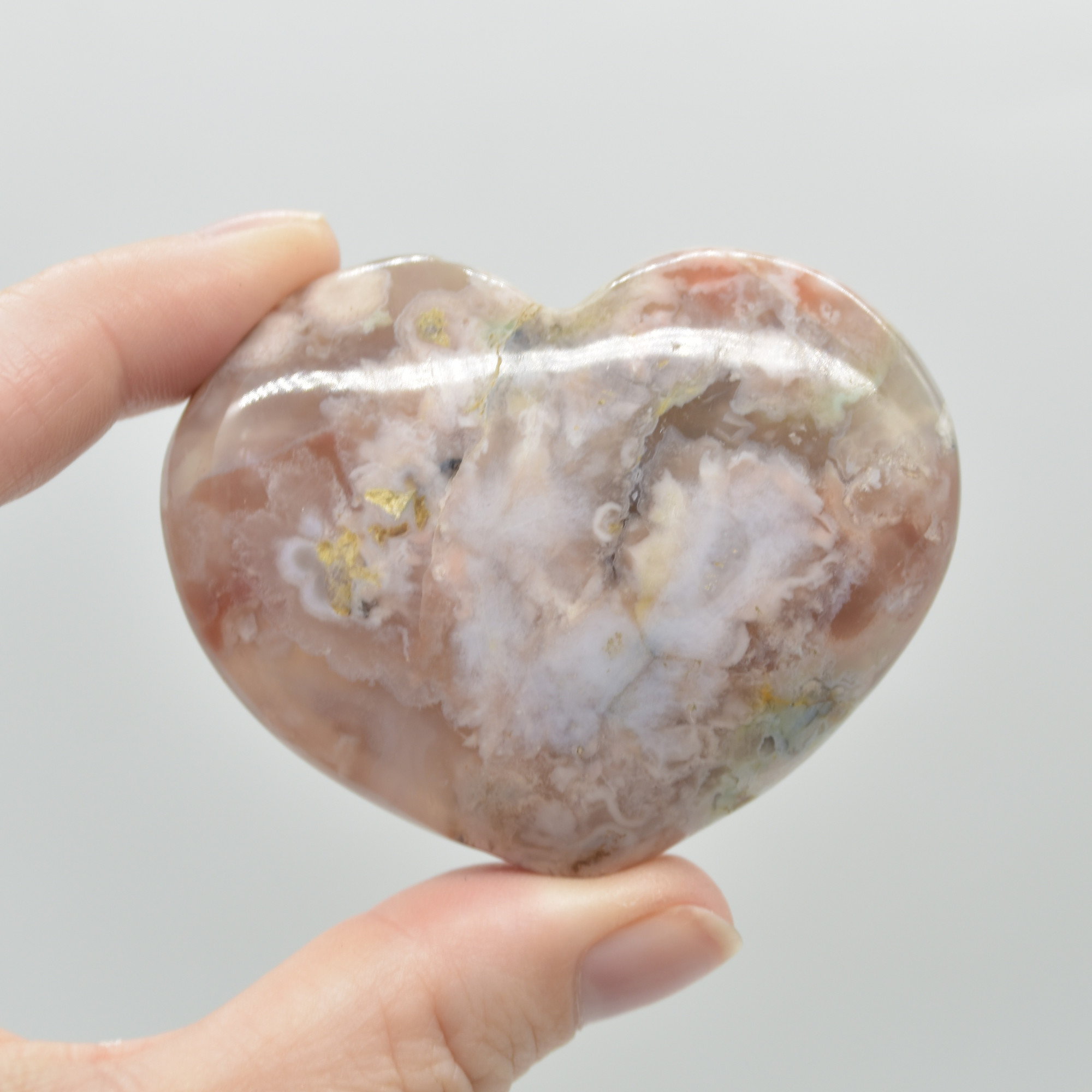 Flower Agate Crystal Puffy Heart - 91 grams - #7