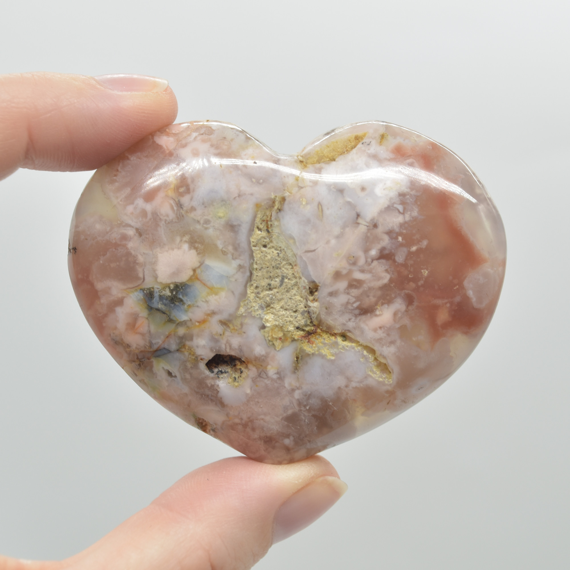 Flower Agate Crystal Puffy Heart - 91 grams - #7 - Image 3