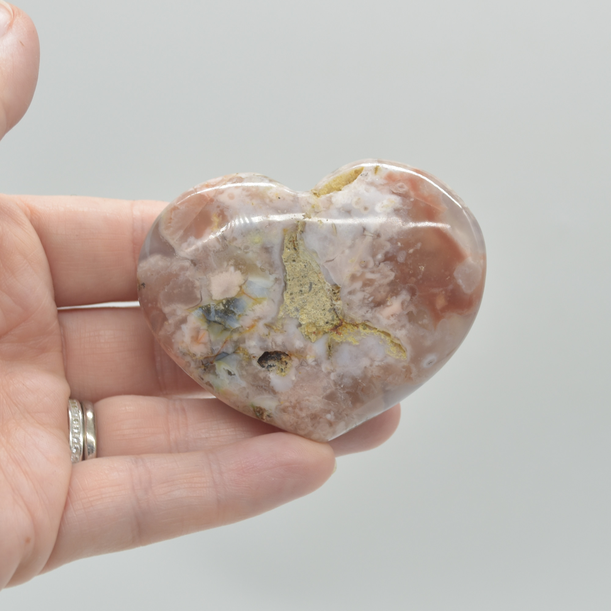 Flower Agate Crystal Puffy Heart - 91 grams - #7 - Image 5