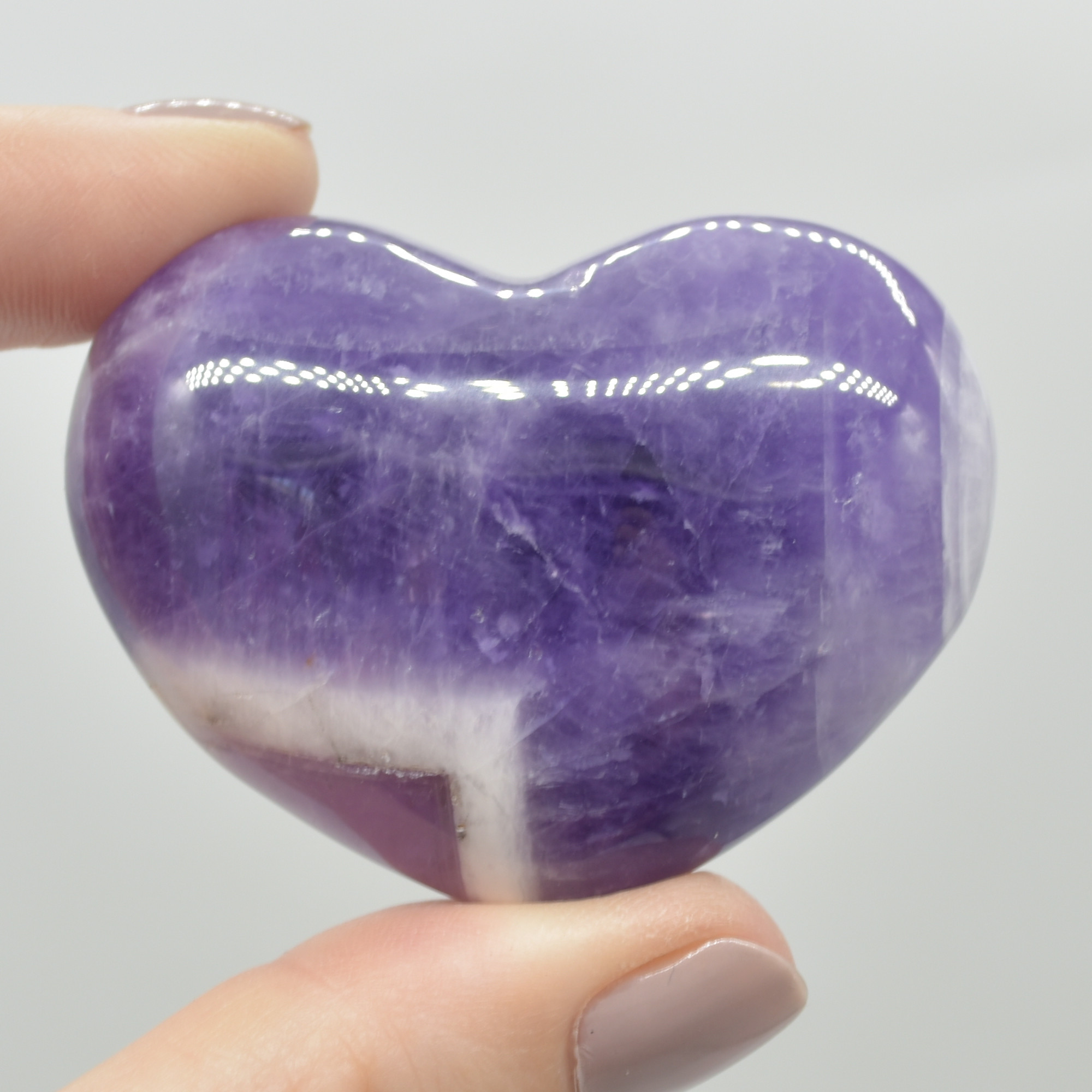 Chevron Amethyst Crystal Puffy Heart - 72 grams - #9