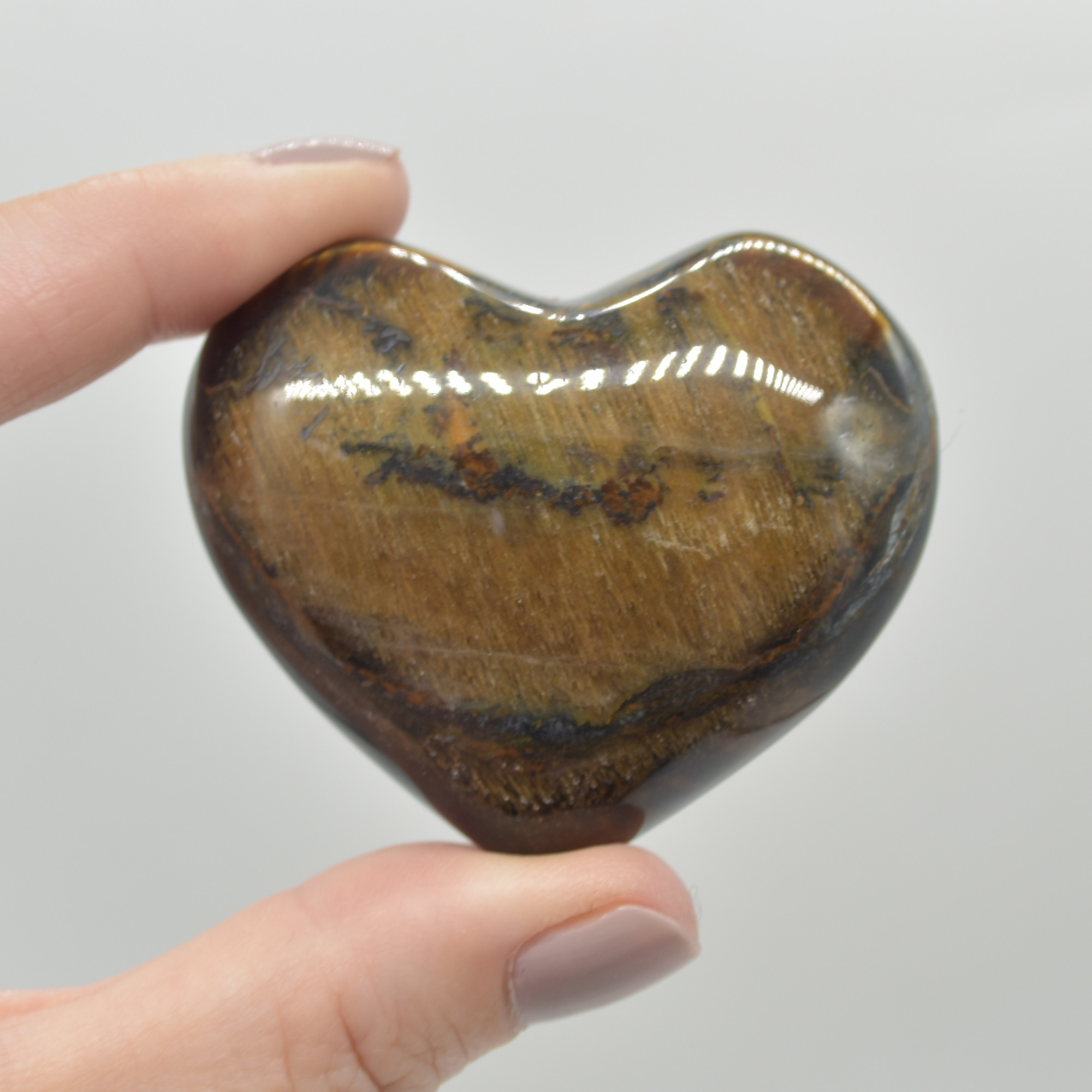 Blue Tigers Eye Crystal Puffy Heart - 85 grams - #8