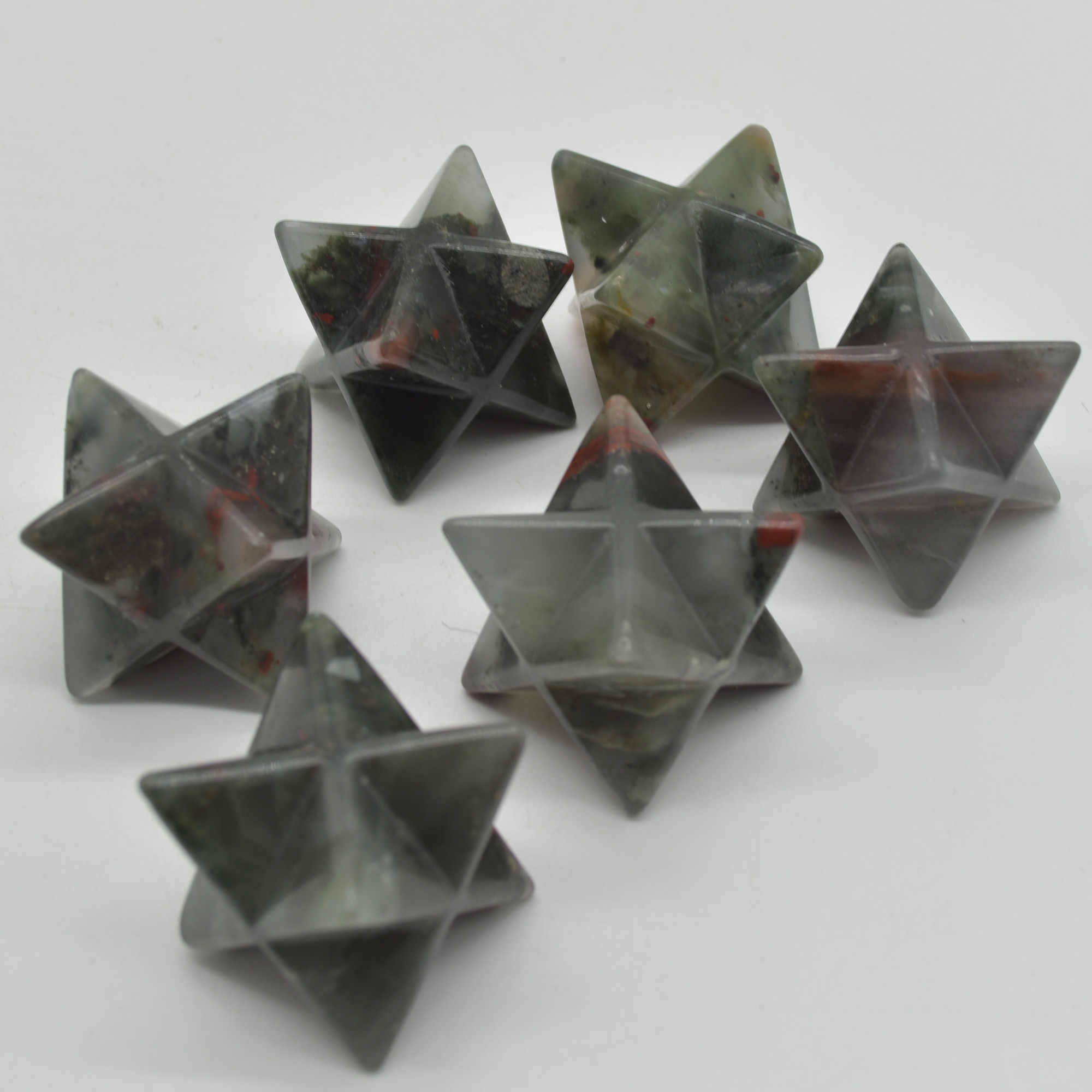 African Blood Jasper Gemstone Crystal Merkaba Carved Star - 2.5cm - 1 Count