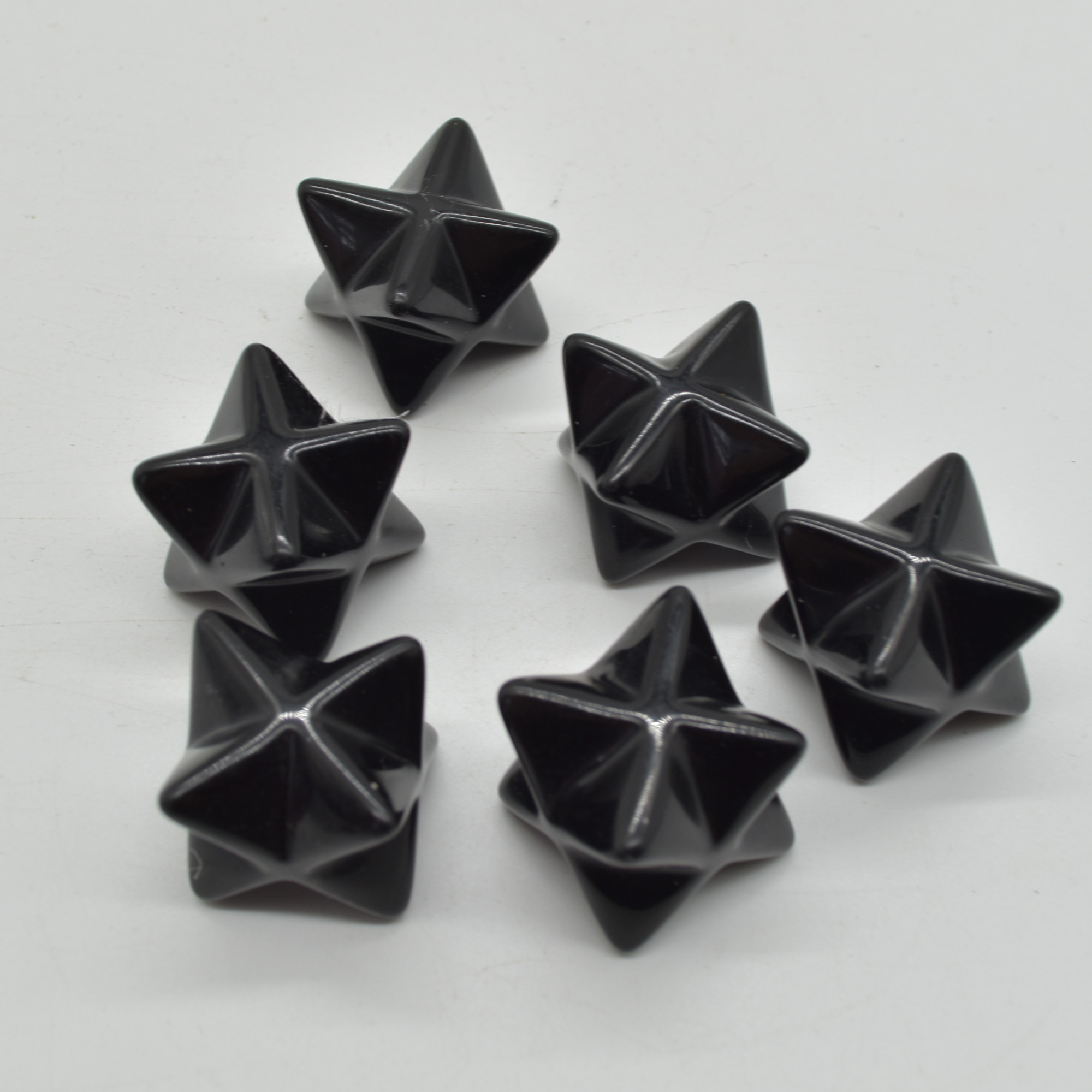 Black Obsidian Gemstone Crystal Merkaba Carved Star - 2.5cm - 1 Count