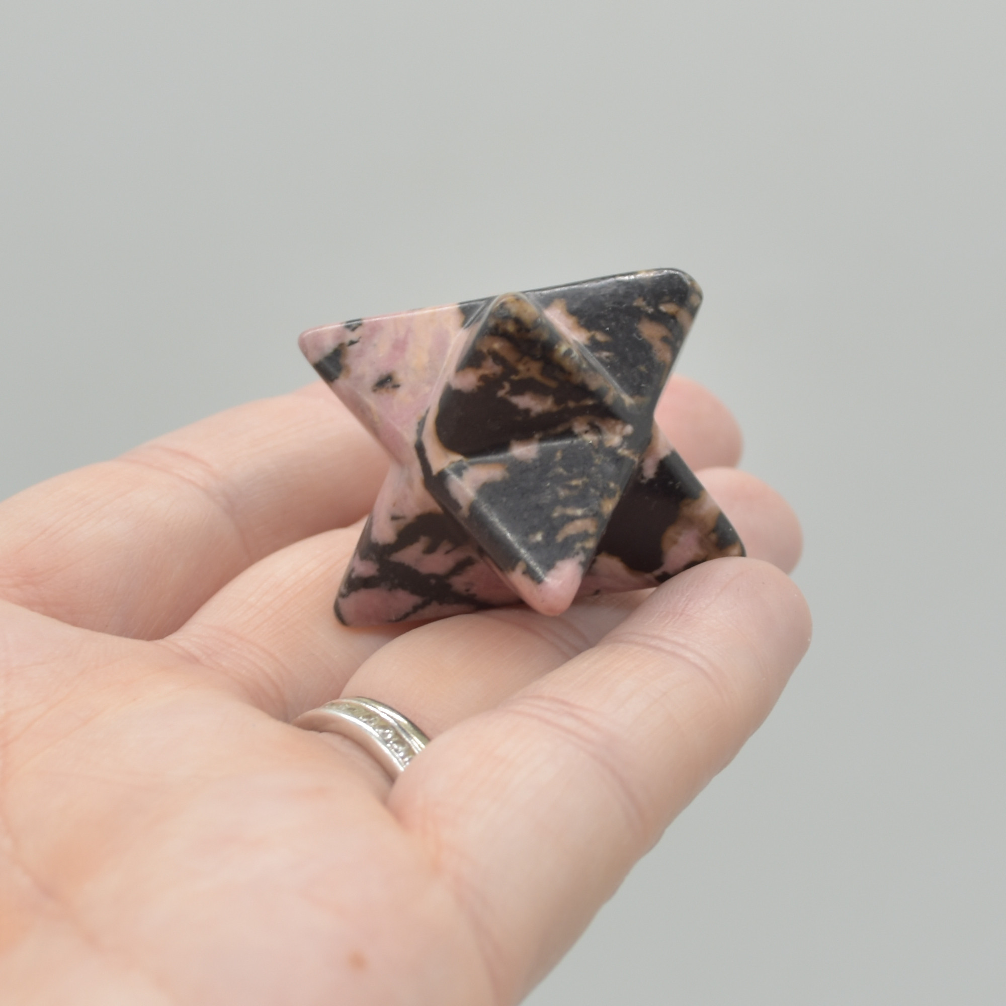 Rhodonite Gemstone Crystal Merkaba Carved Star - 2.5cm - 1 Count - Image 6