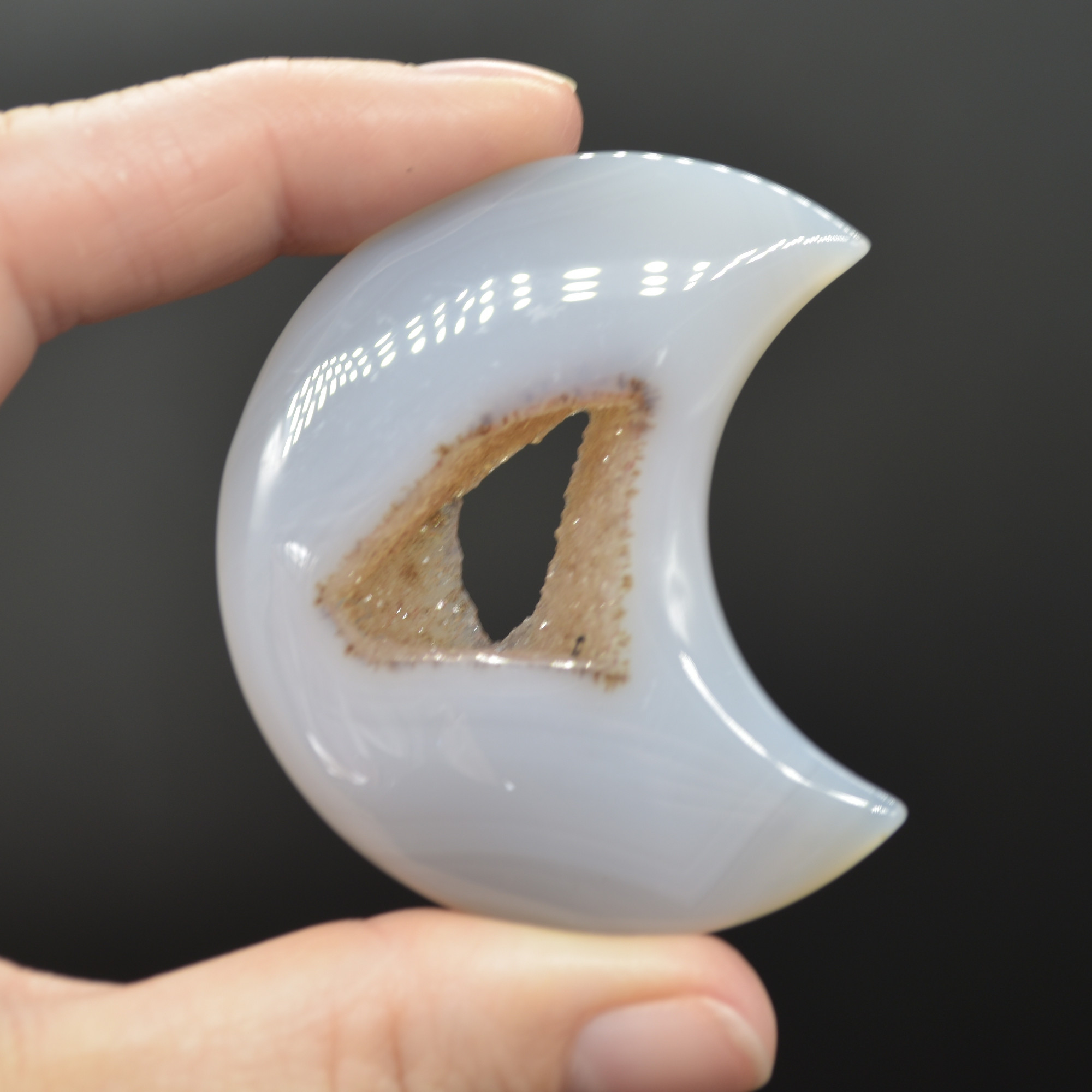 Druzy Agate Carved Crescent Moon - 5.4cm #04